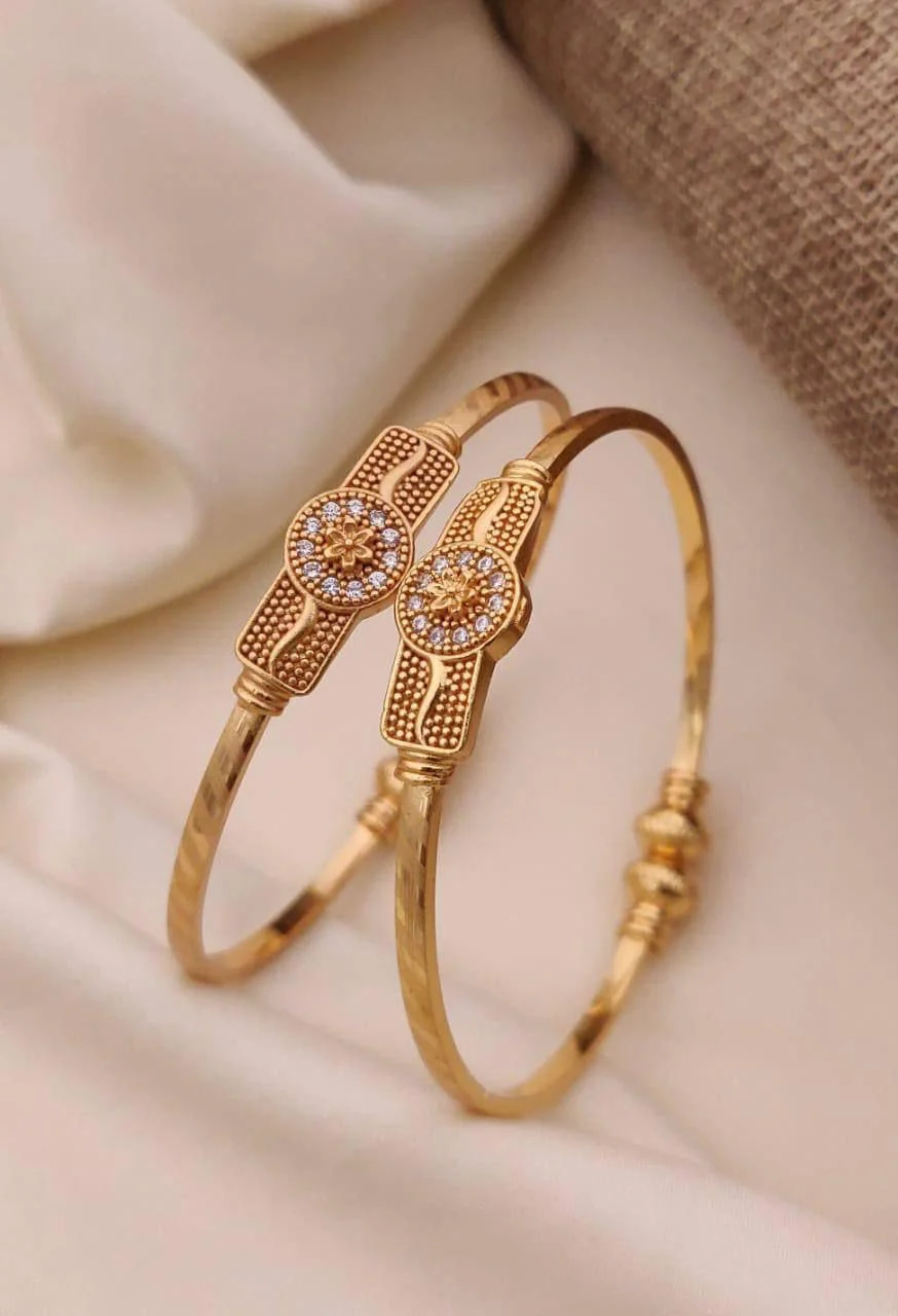 Golden Sunburst Charm Bangle Pair