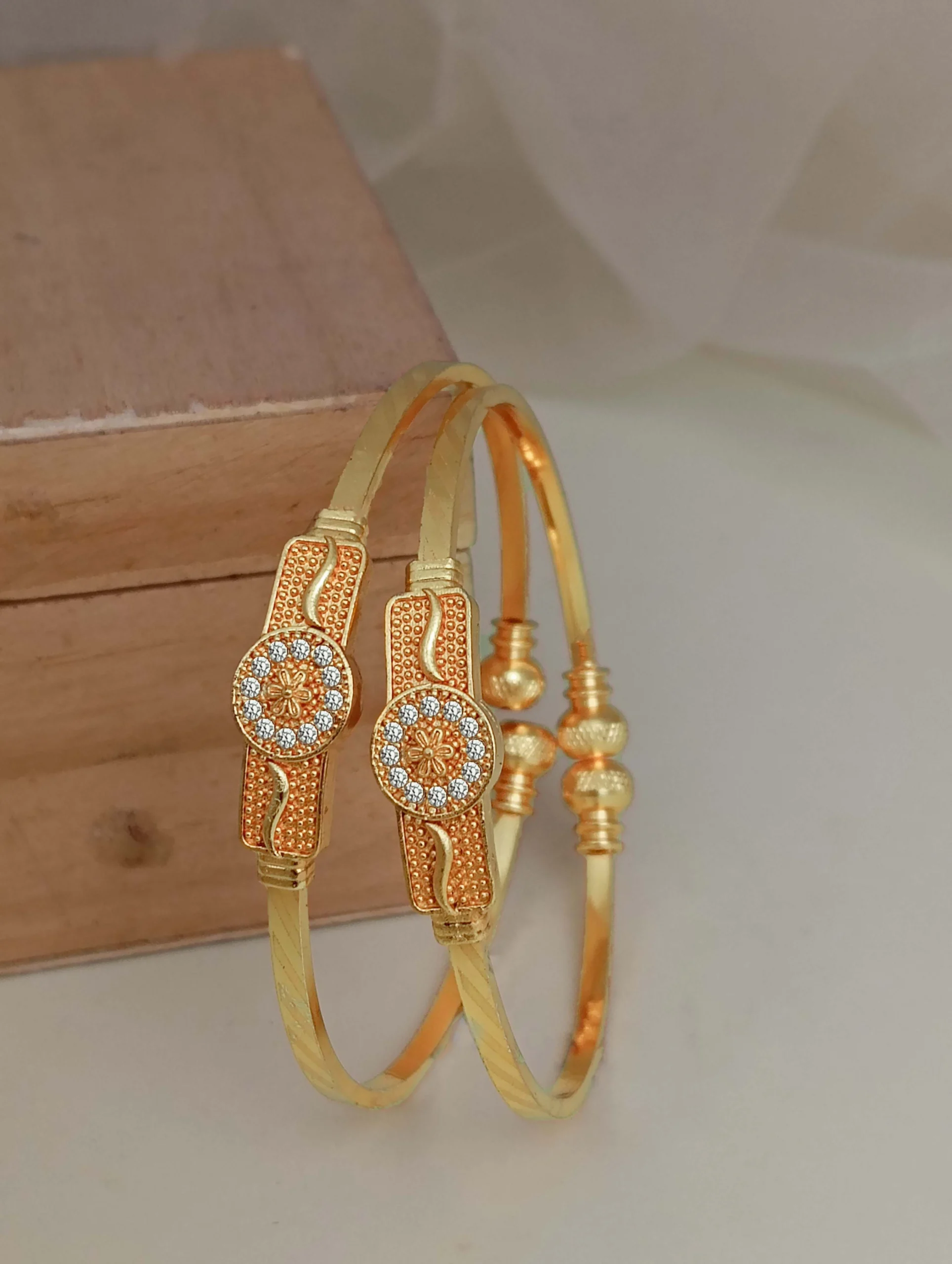 Golden Sunburst Charm Bangle Pair - Image 3