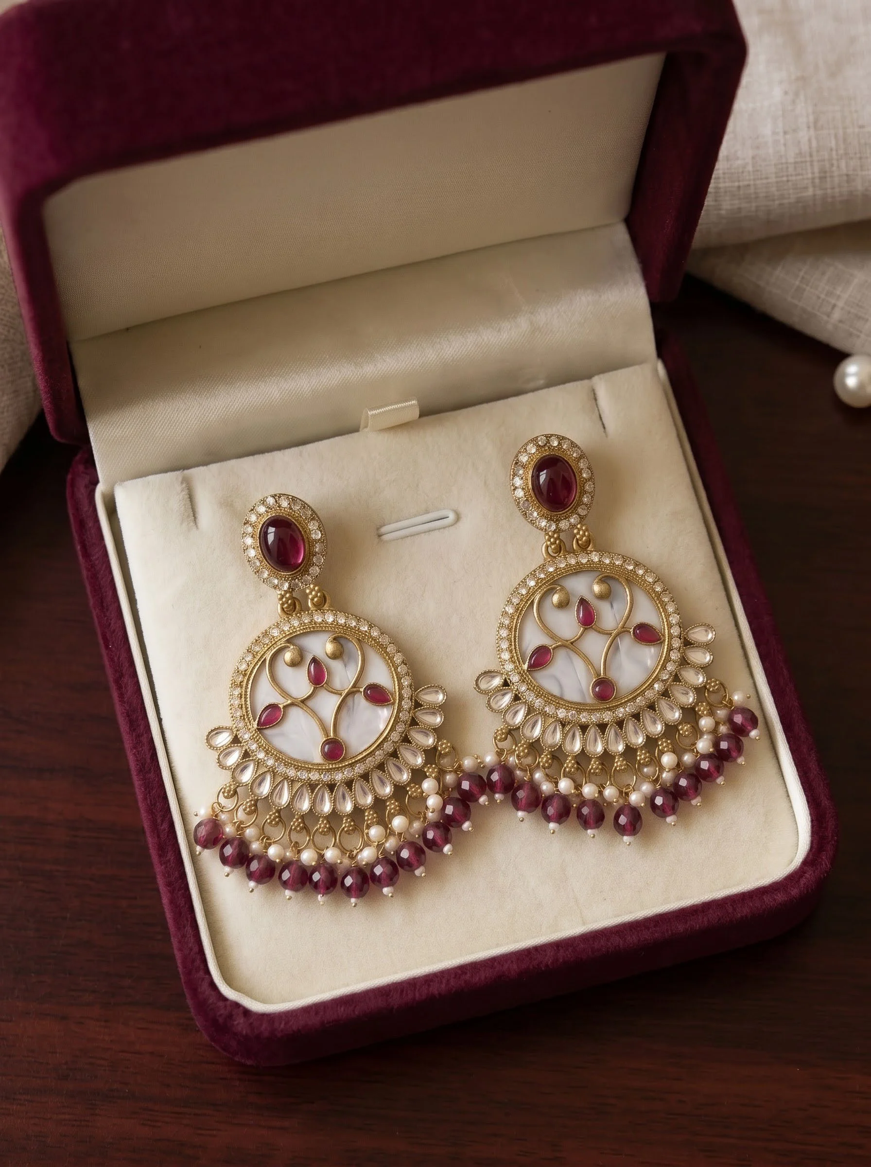 Ruby Beaded Chandbali Earrings - Image 5