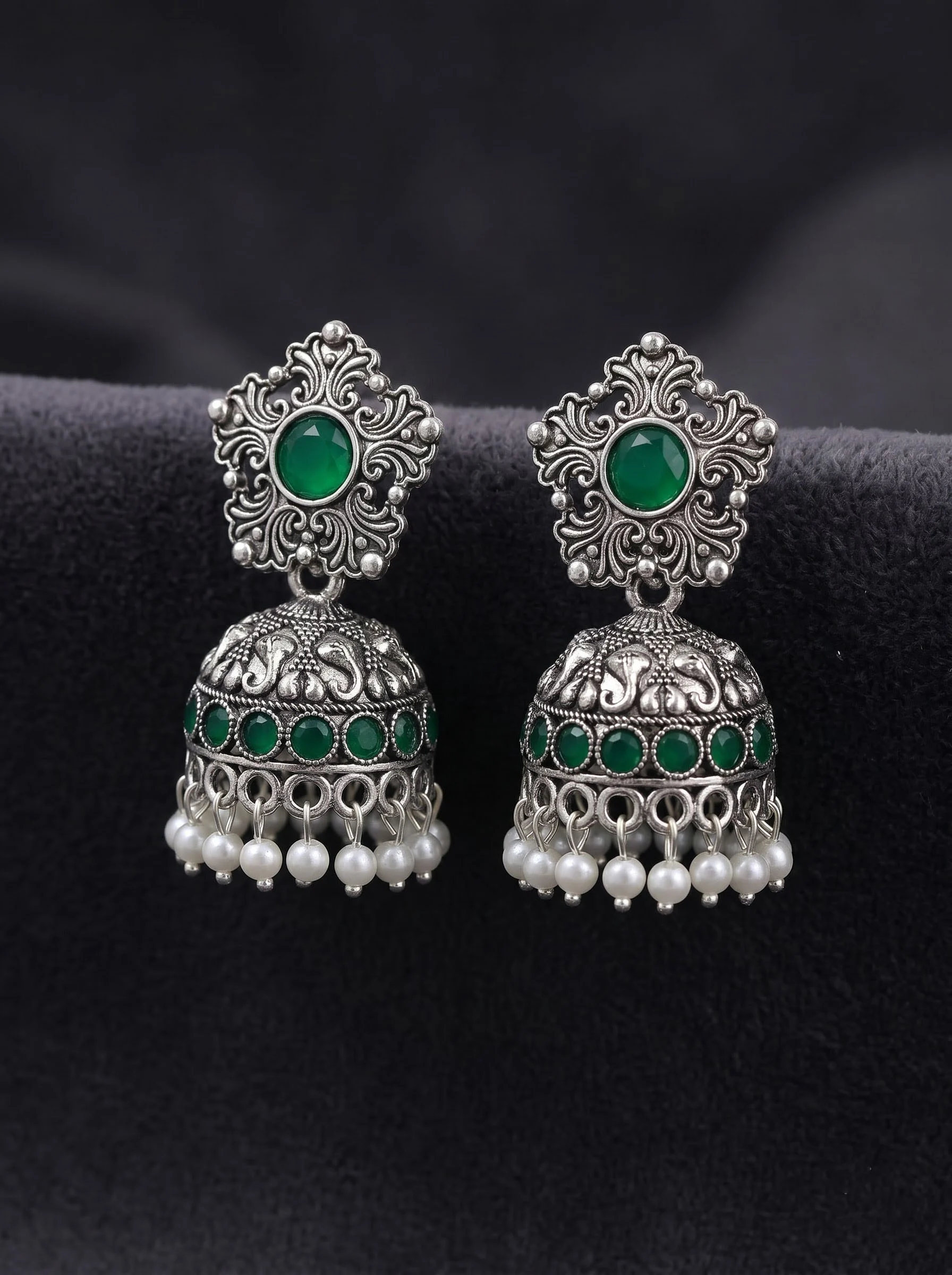 Emerald Riwaayat Oxidised Jhumka Earrings - Image 3