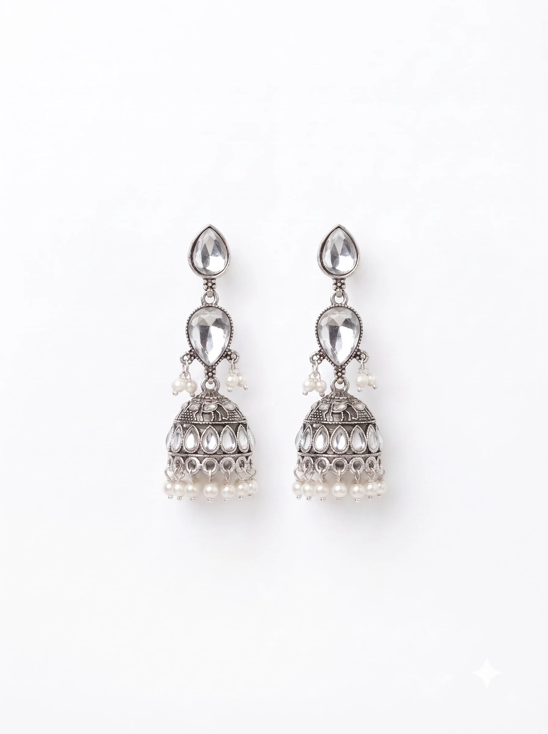Mint Stone Oxidised Jhumka Earrings - Image 2
