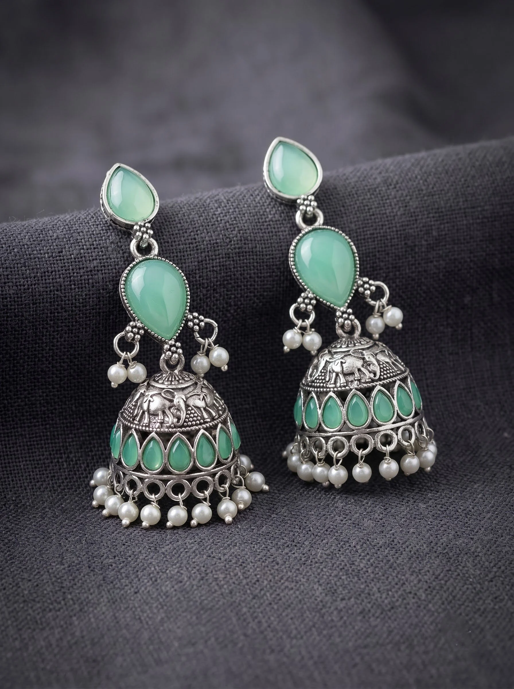Mint Grace Jhumka Earrings - Image 2