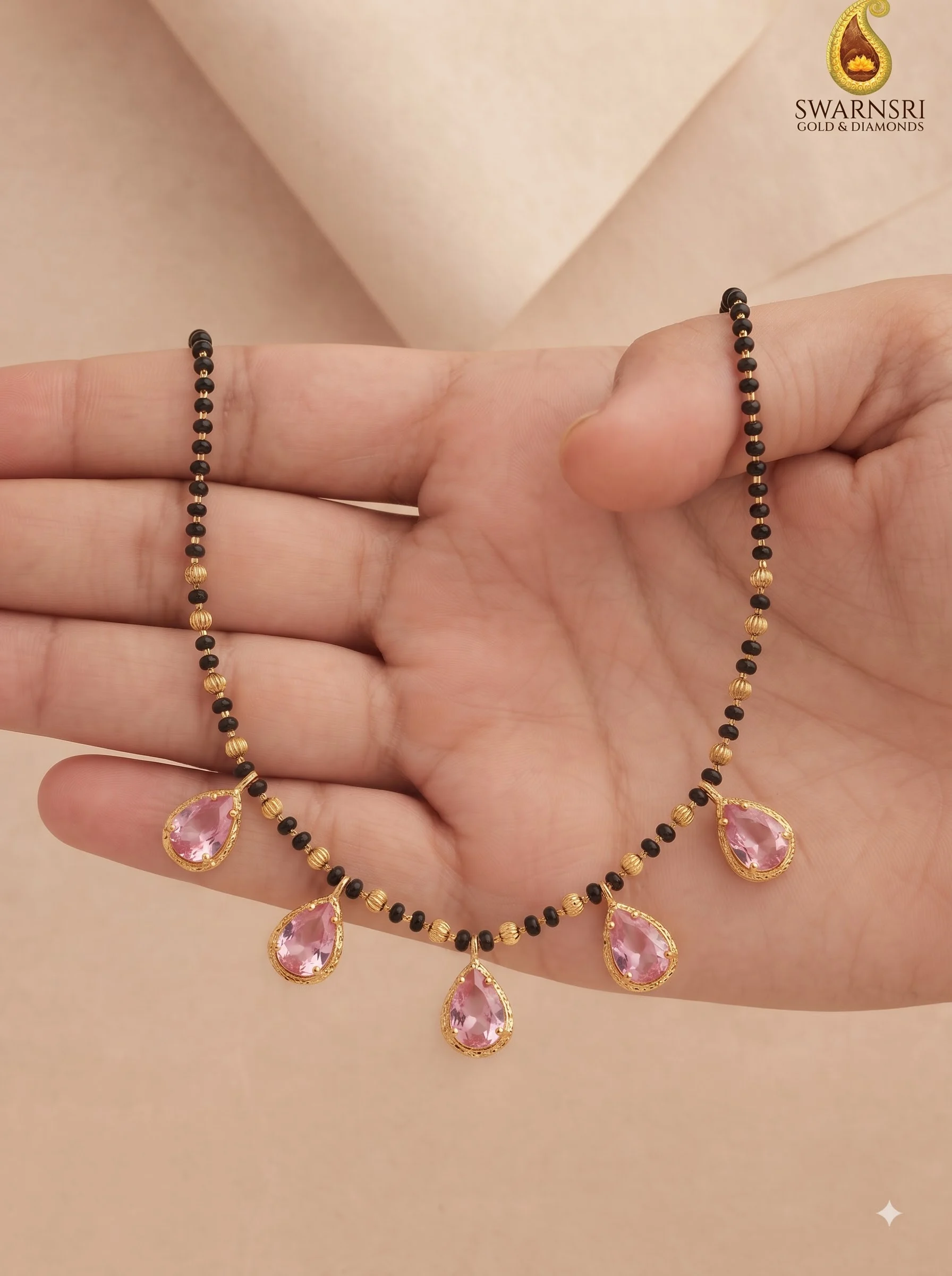 Sparkling Pink Drop Mangalsutra - Image 5
