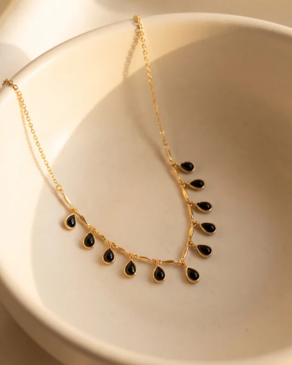 Gold Black Teardrop Necklace