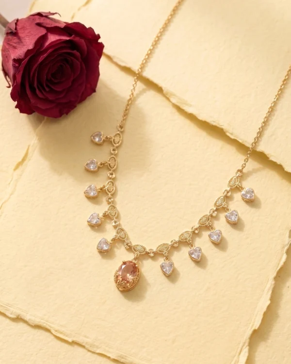Crystal Heart Gold Necklace