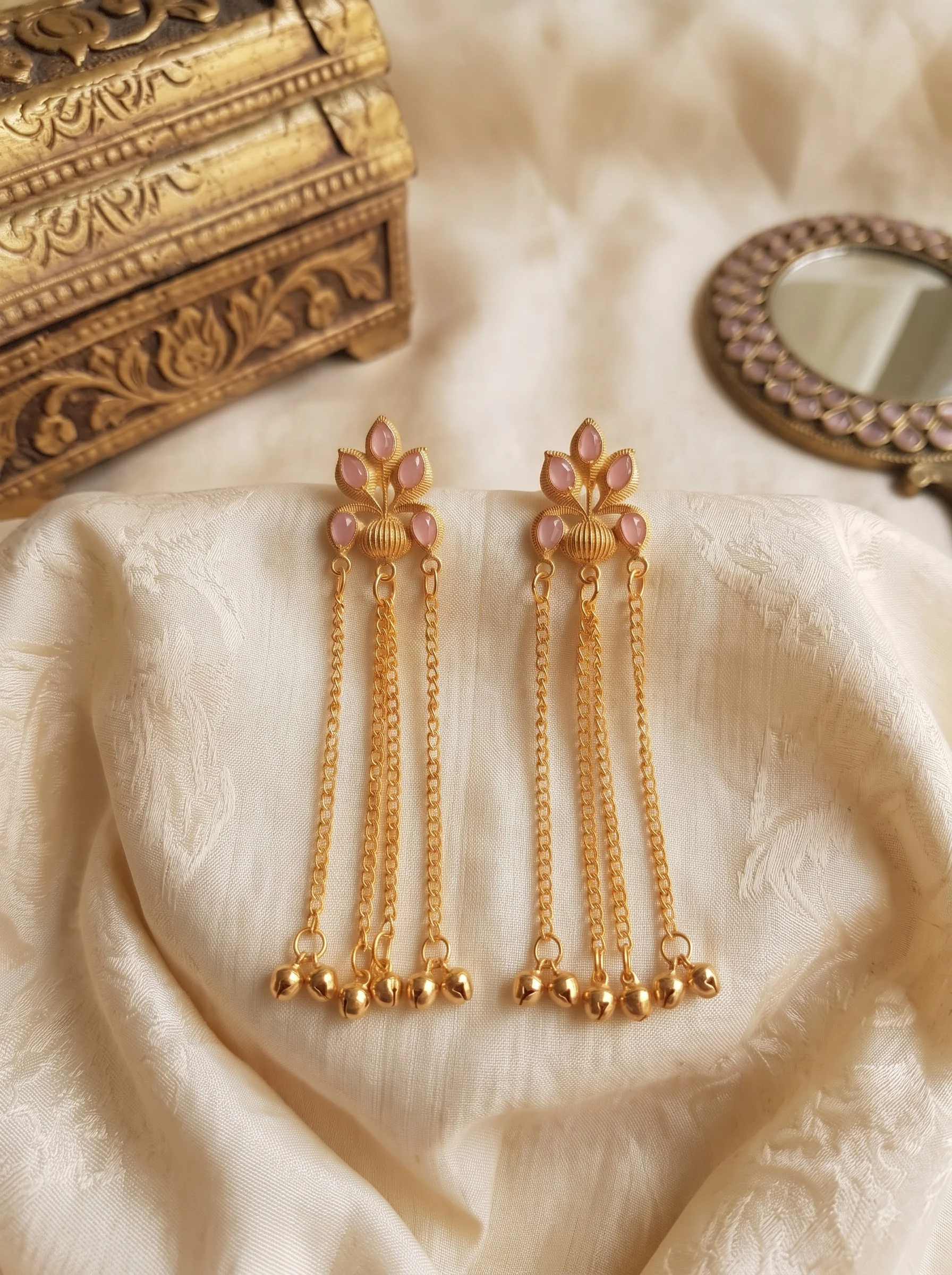 Blush Petal Cascade Chain Earrings - Image 2