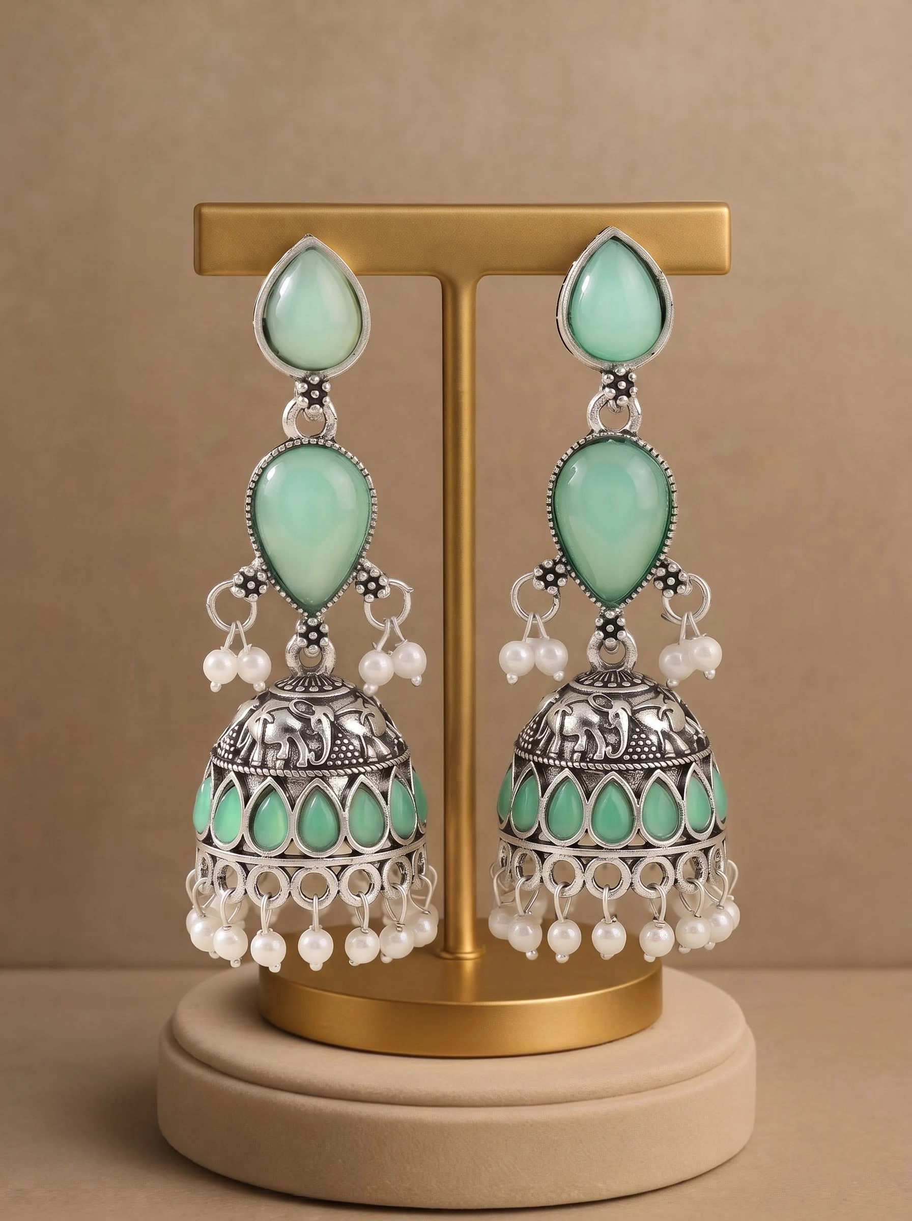 Mint Grace Jhumka Earrings