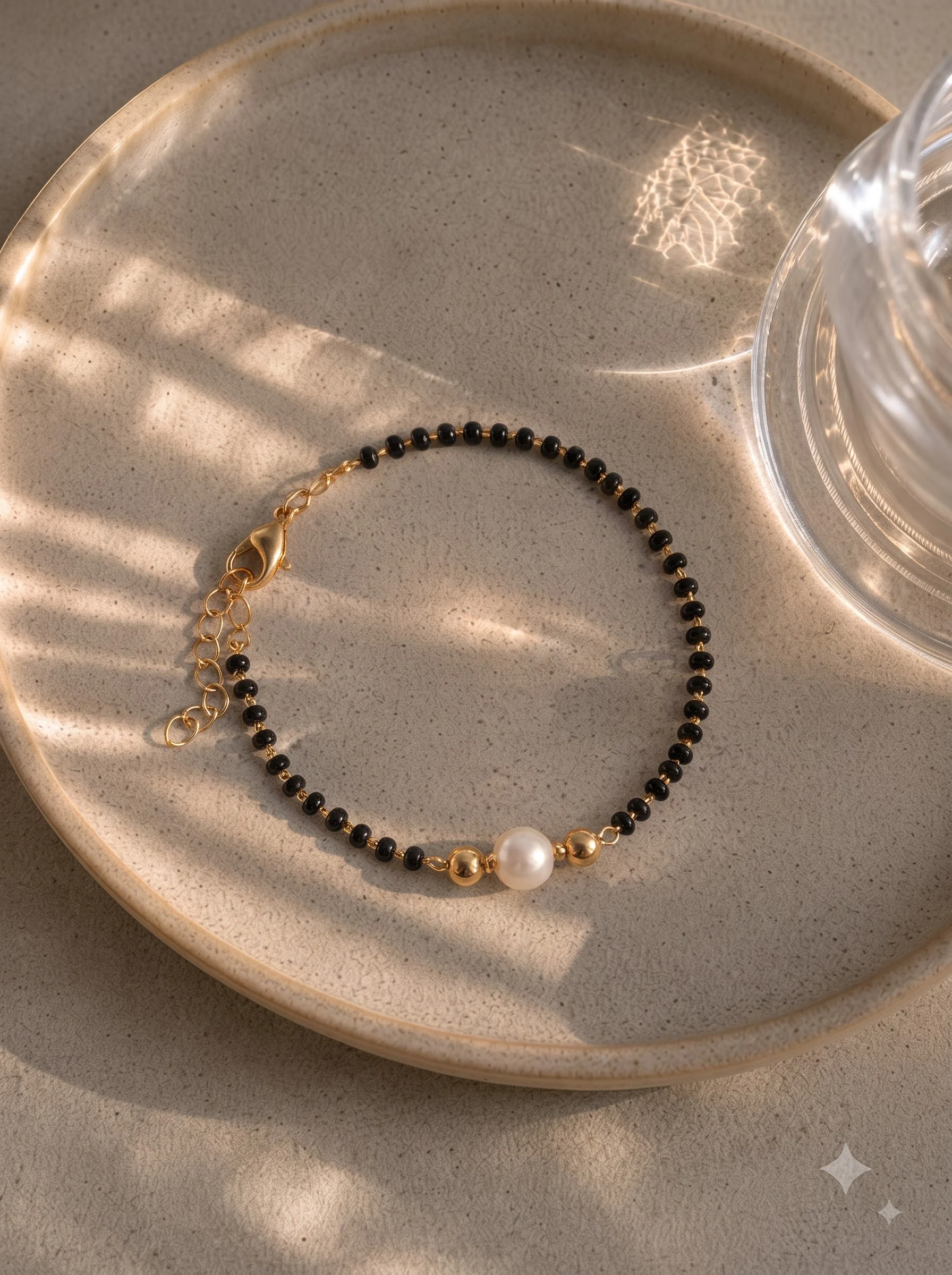 Black Beaded Pearl Charm Bracelet - Image 2