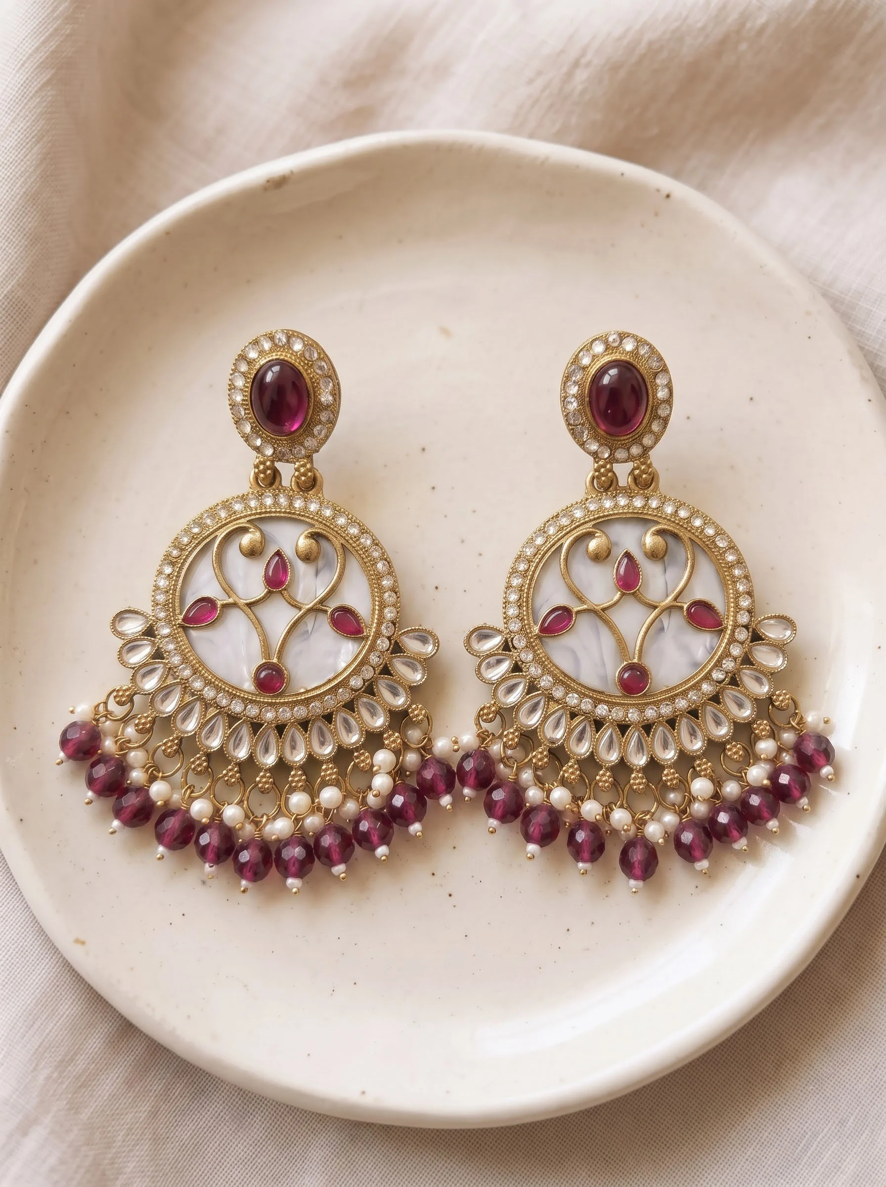 Ruby Beaded Chandbali Earrings - Image 4