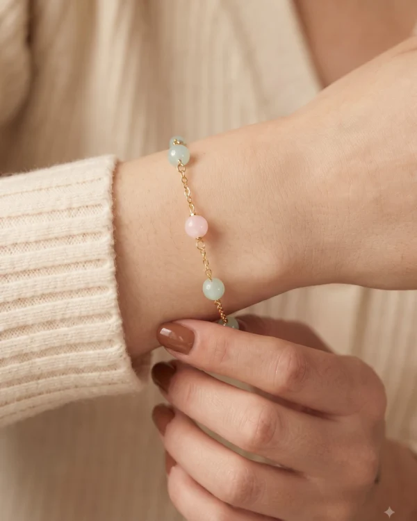 Pastel Beaded Gold-Tone Chain Bracelet