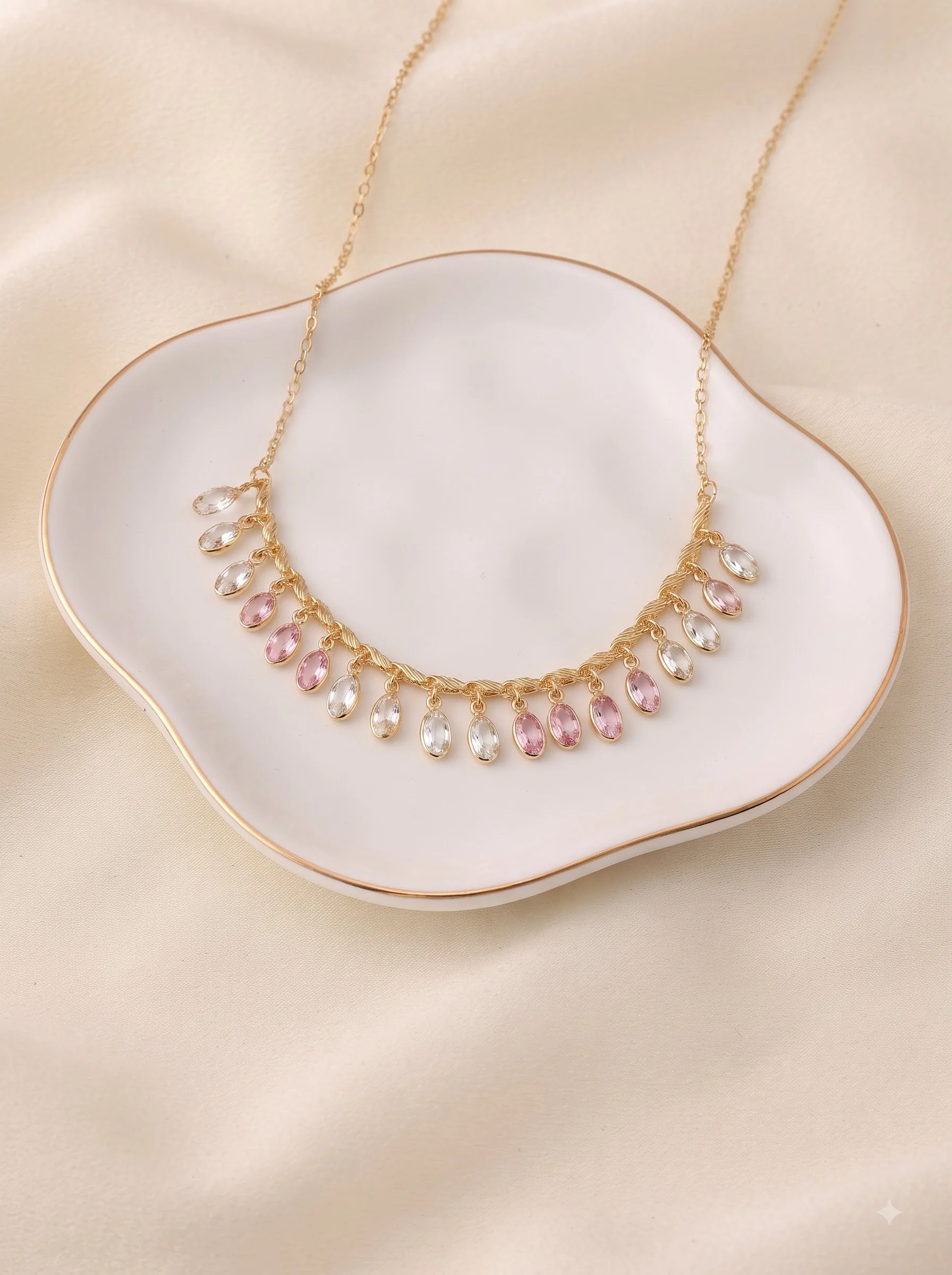 Golden Gemstone Drop Necklace