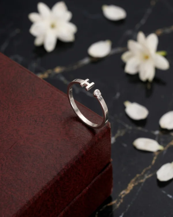 Silver Initial H Ring