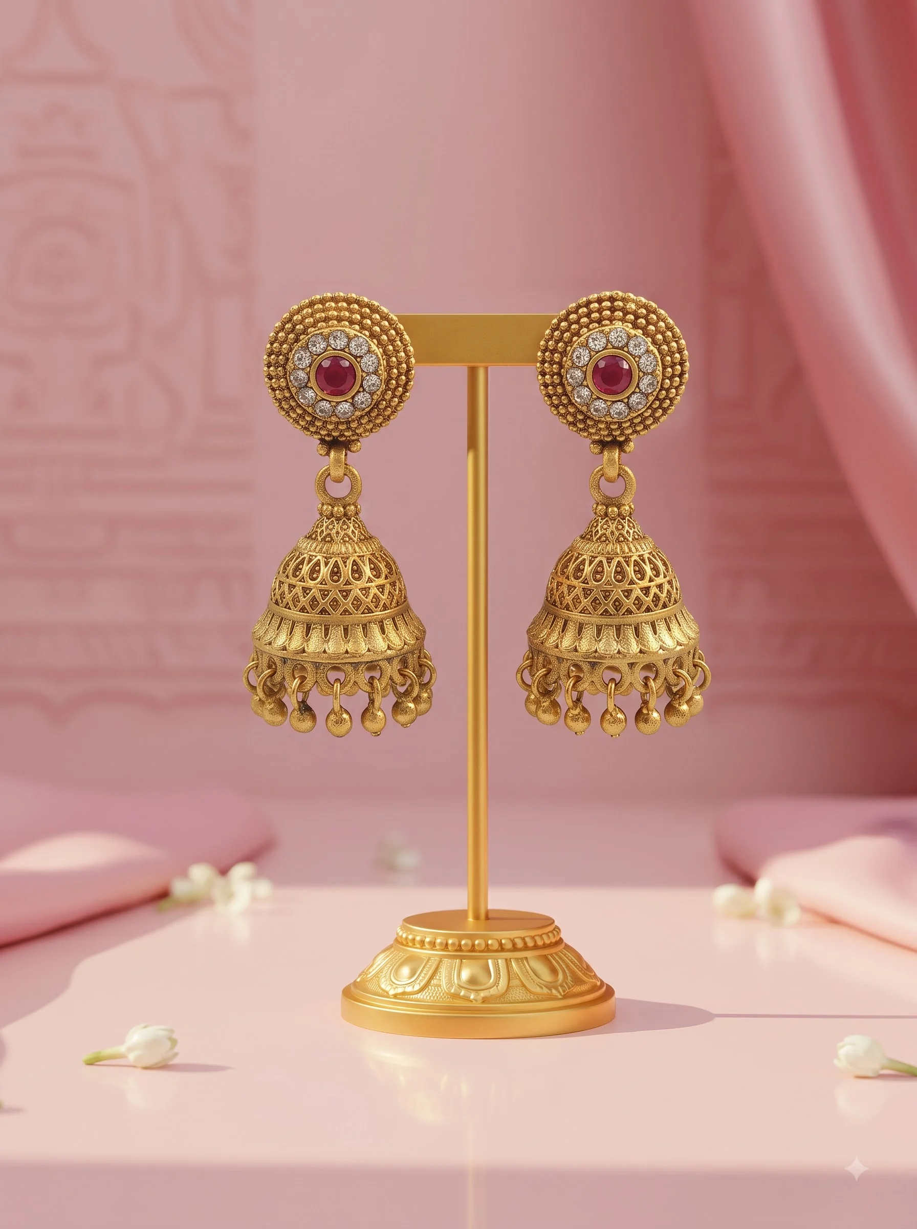Traditional Gold Jhumka Earrings - Image 4