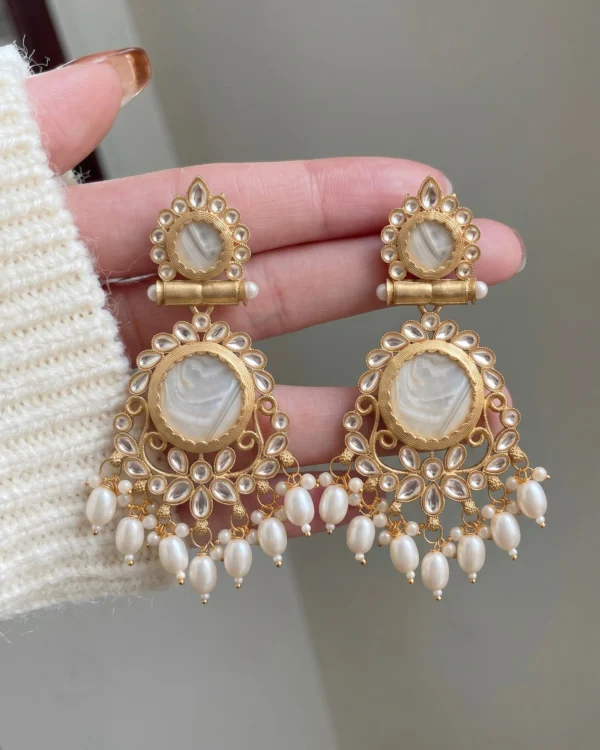 Pearl Kundan Drop Earrings