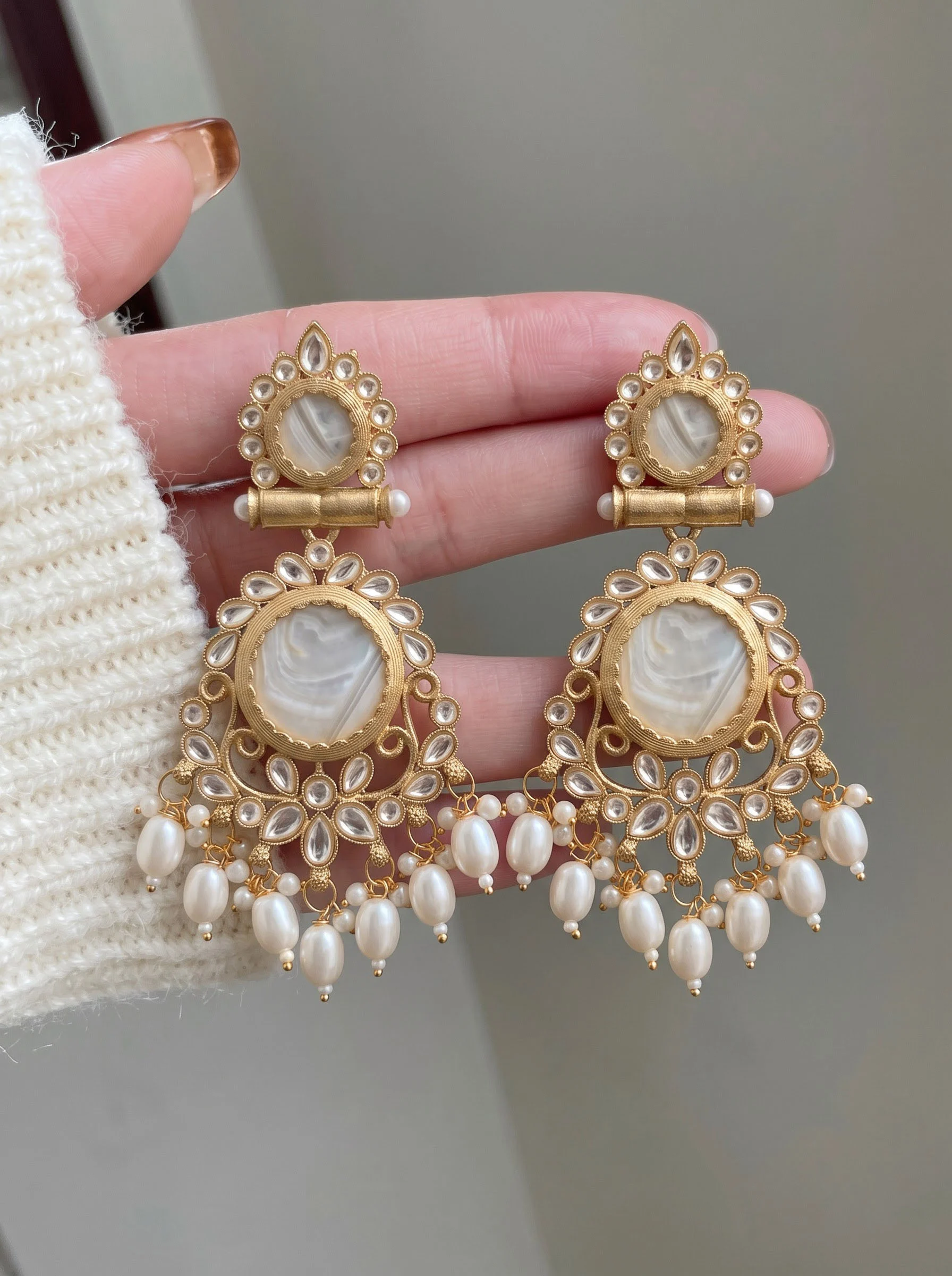 Pearl Kundan Drop Earrings