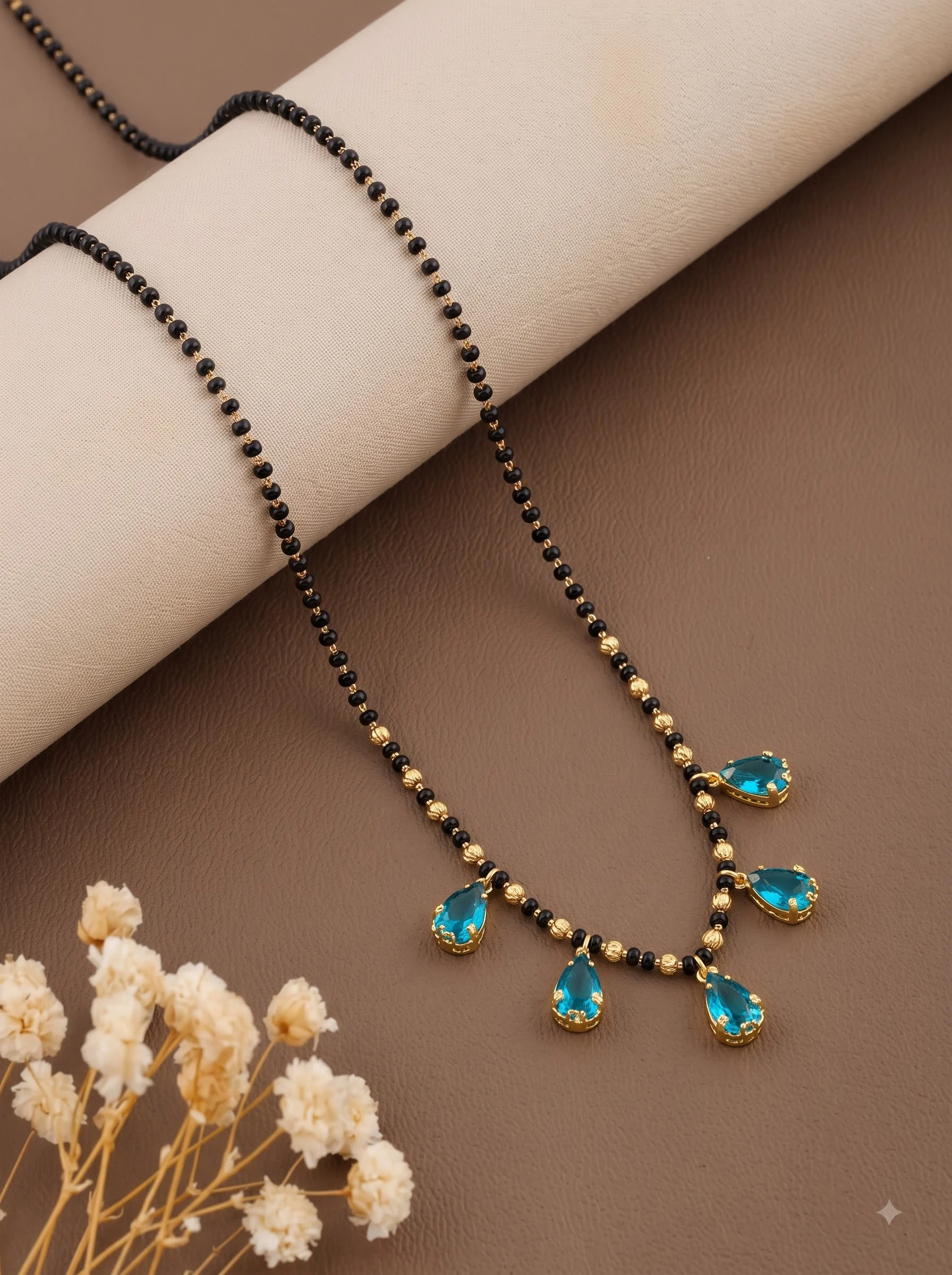 Gold-Plated Sky Blue Drop Mangalsutra - Image 6