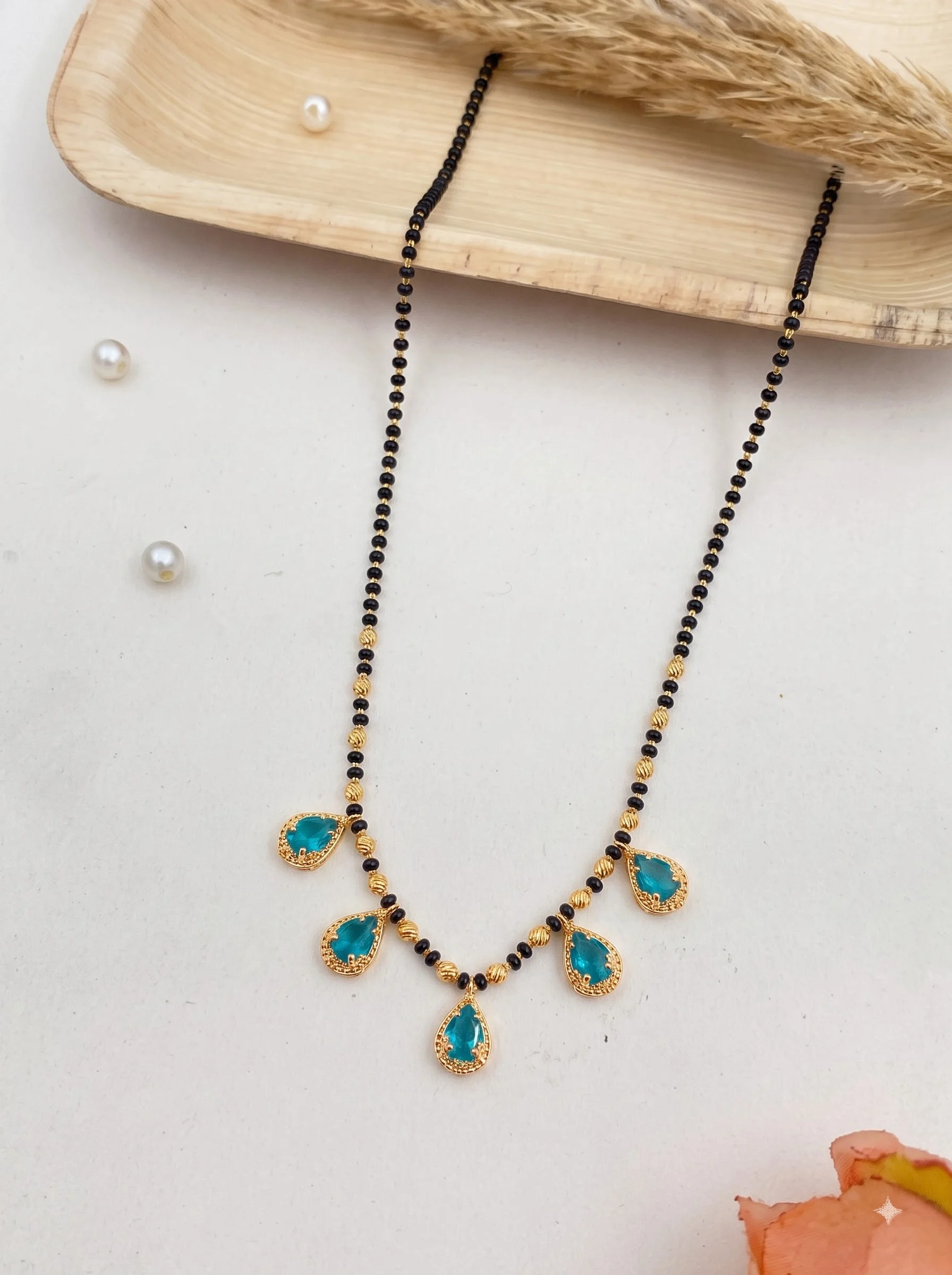 Gold-Plated Sky Blue Drop Mangalsutra