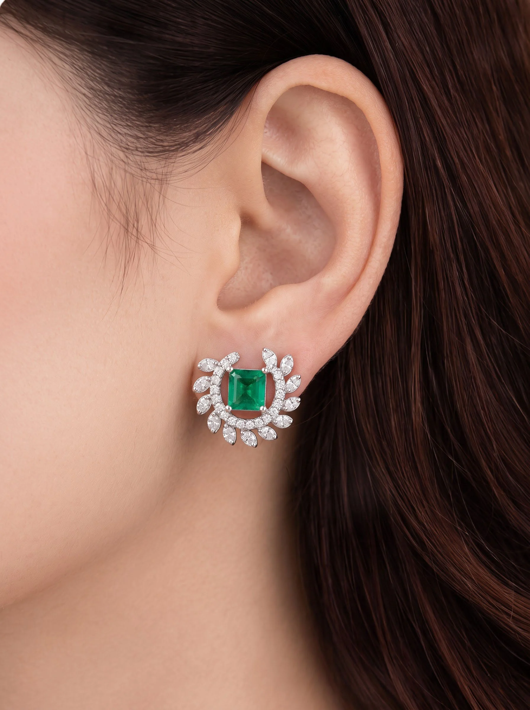 Princess Cut Green Stud Earrings - Image 5
