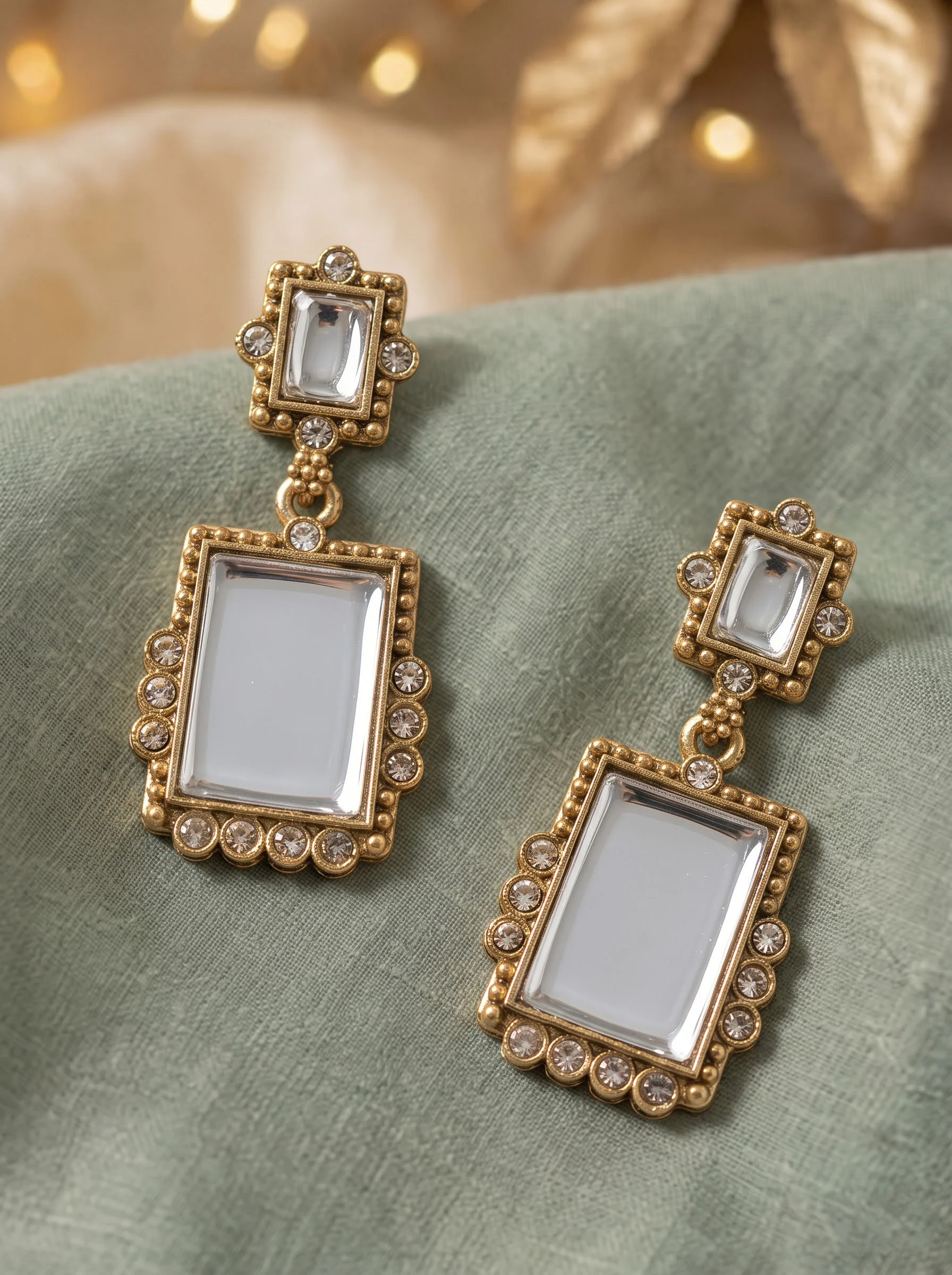 White Stone Geometric Drop Earrings - Image 3