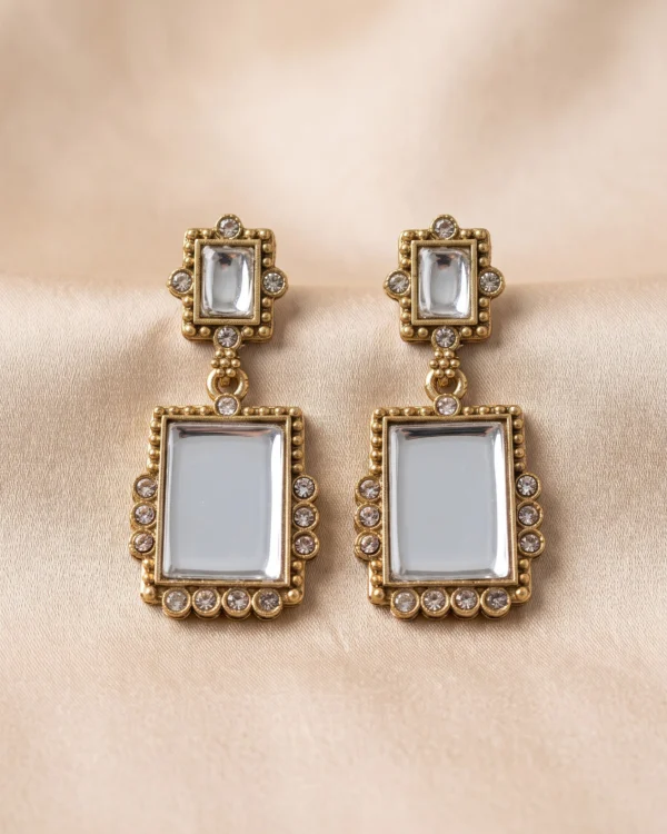 White Stone Geometric Drop Earrings