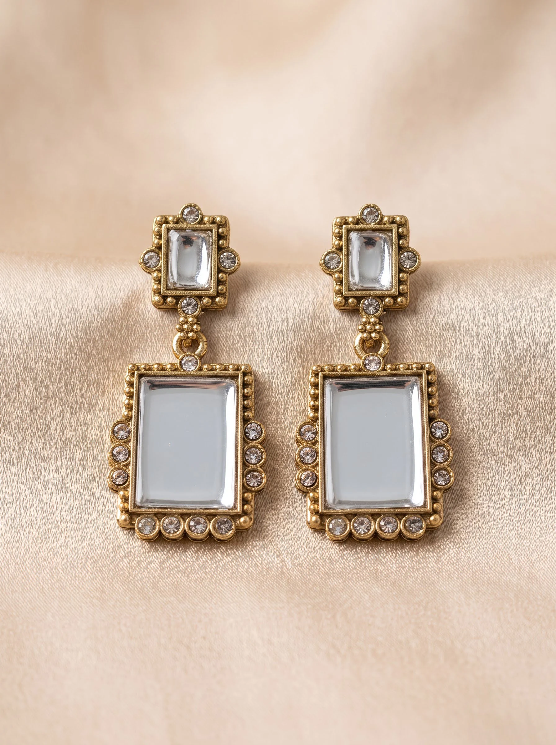 White Stone Geometric Drop Earrings