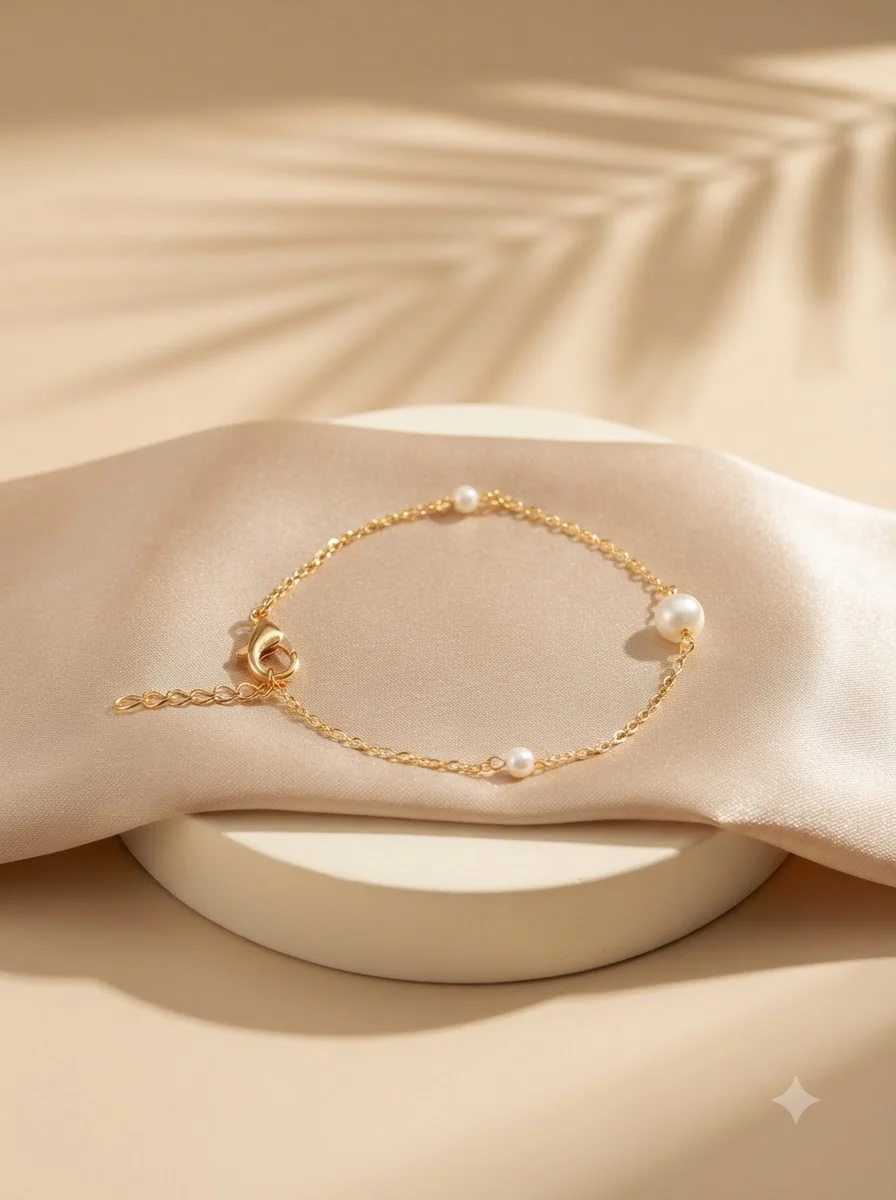 Minimal Gold-Tone Beaded Chain Bracelet - Image 2