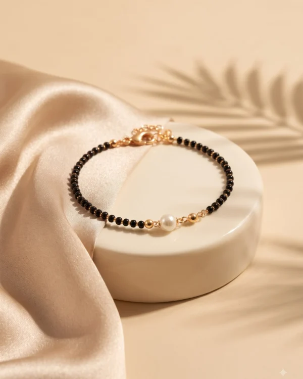Black Beaded Pearl Charm Bracelet