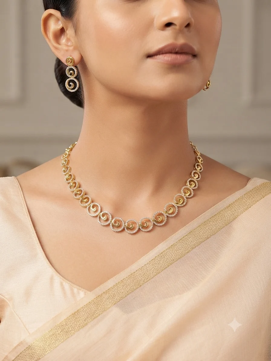 Crystal Swirl Gold Necklace Set - Image 2