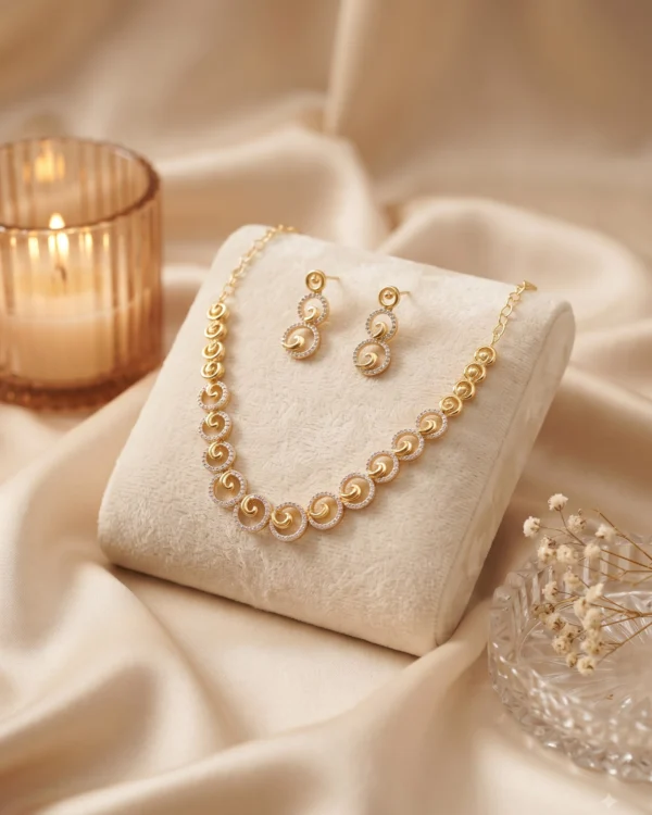 Crystal Swirl Gold Necklace Set