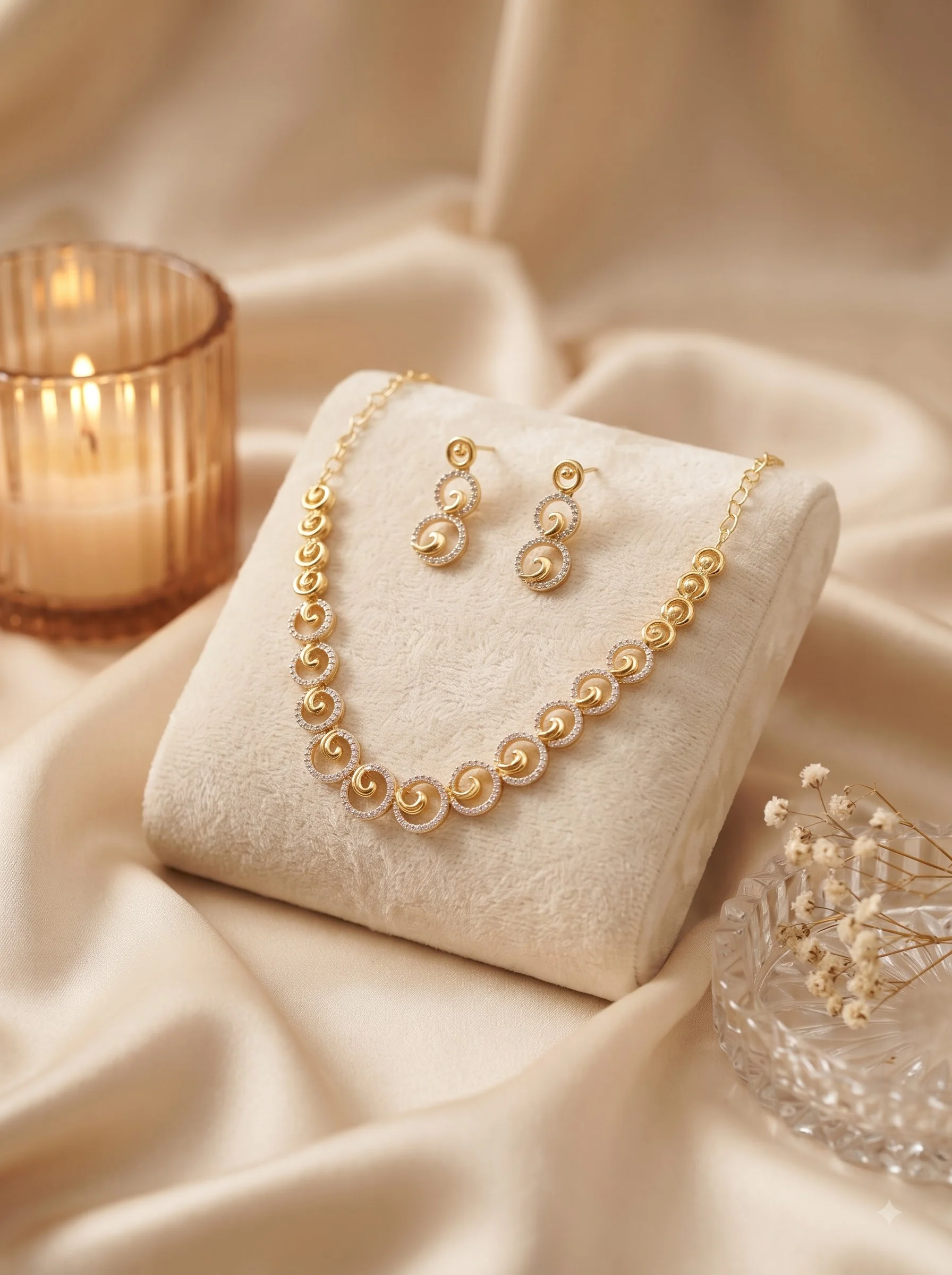 Crystal Swirl Gold Necklace Set