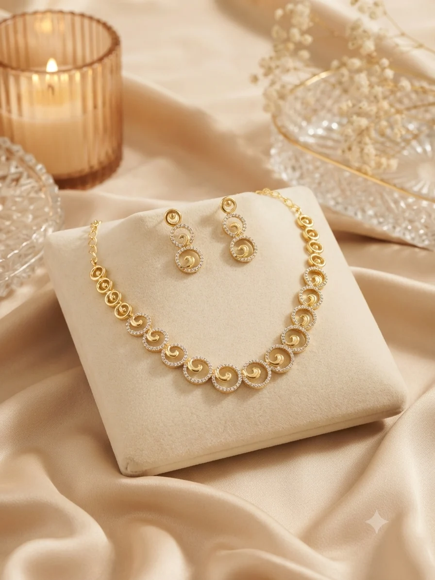 Crystal Swirl Gold Necklace Set - Image 3