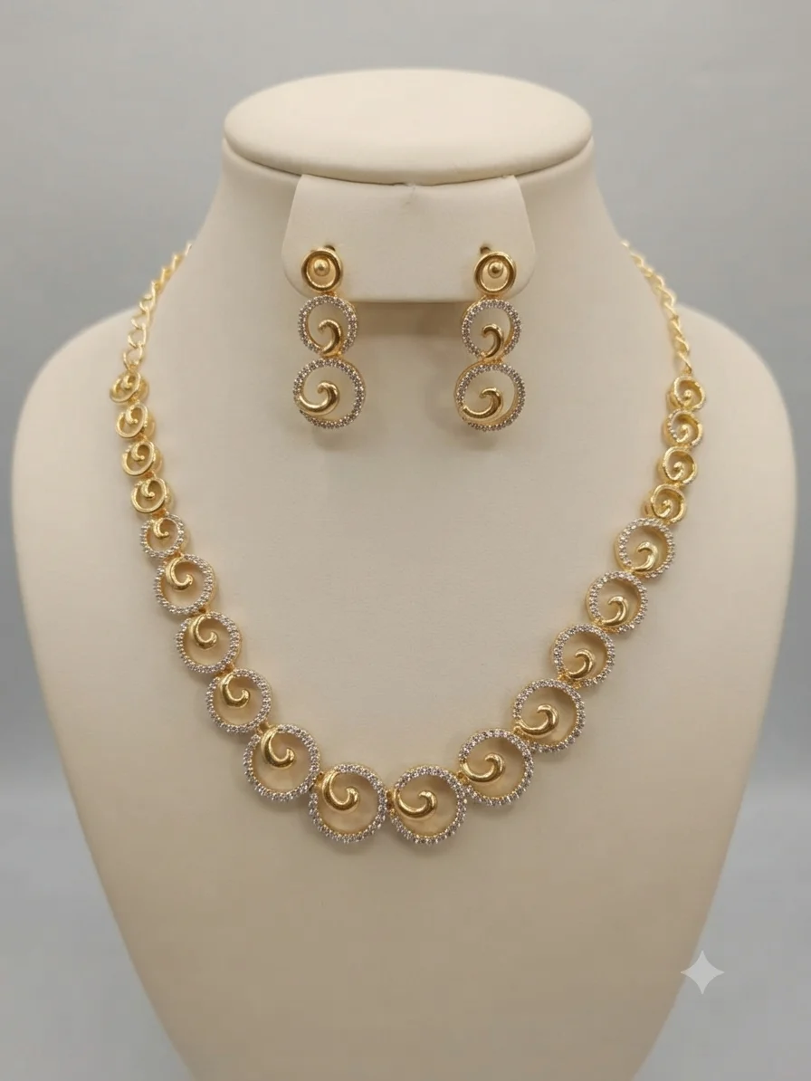 Crystal Swirl Gold Necklace Set - Image 4