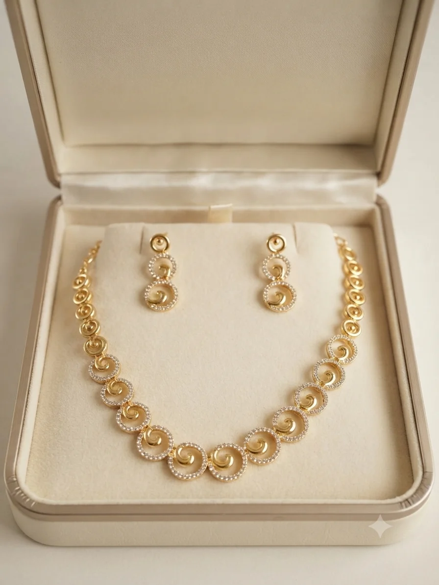 Crystal Swirl Gold Necklace Set - Image 5
