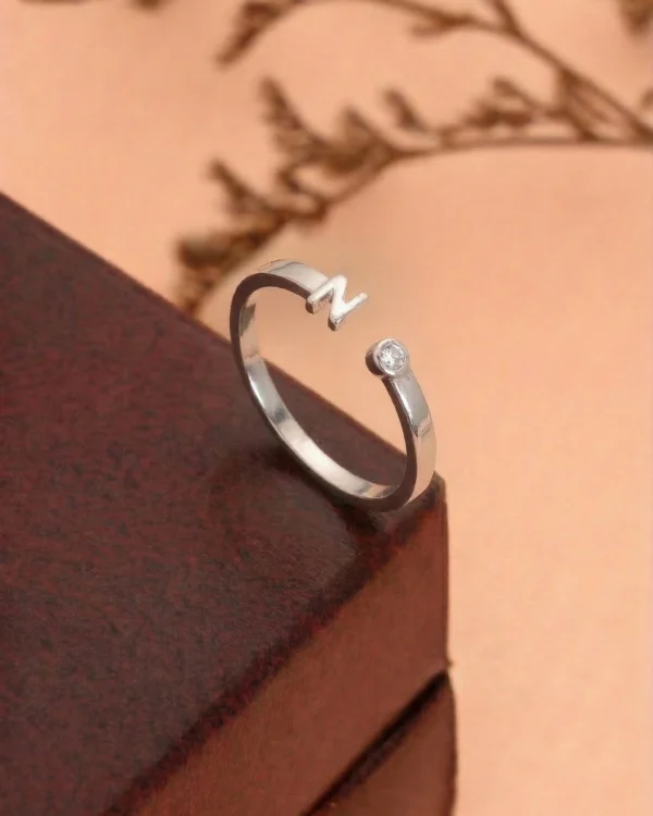 N Letter Silver Plated Ring