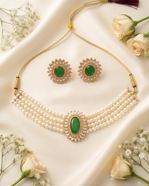 Emerald Green Pearl Choker Set