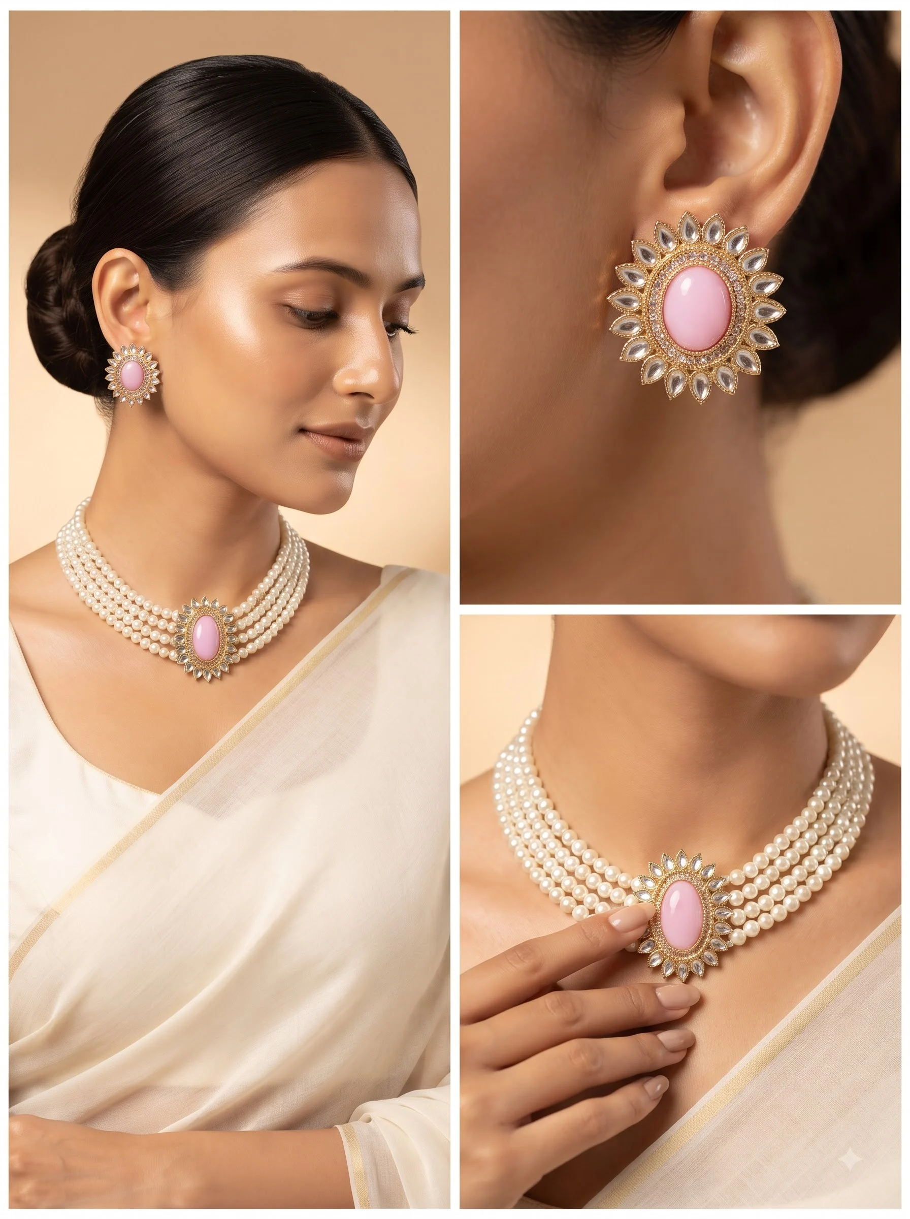 Pink Pearl Floral Choker - Image 5