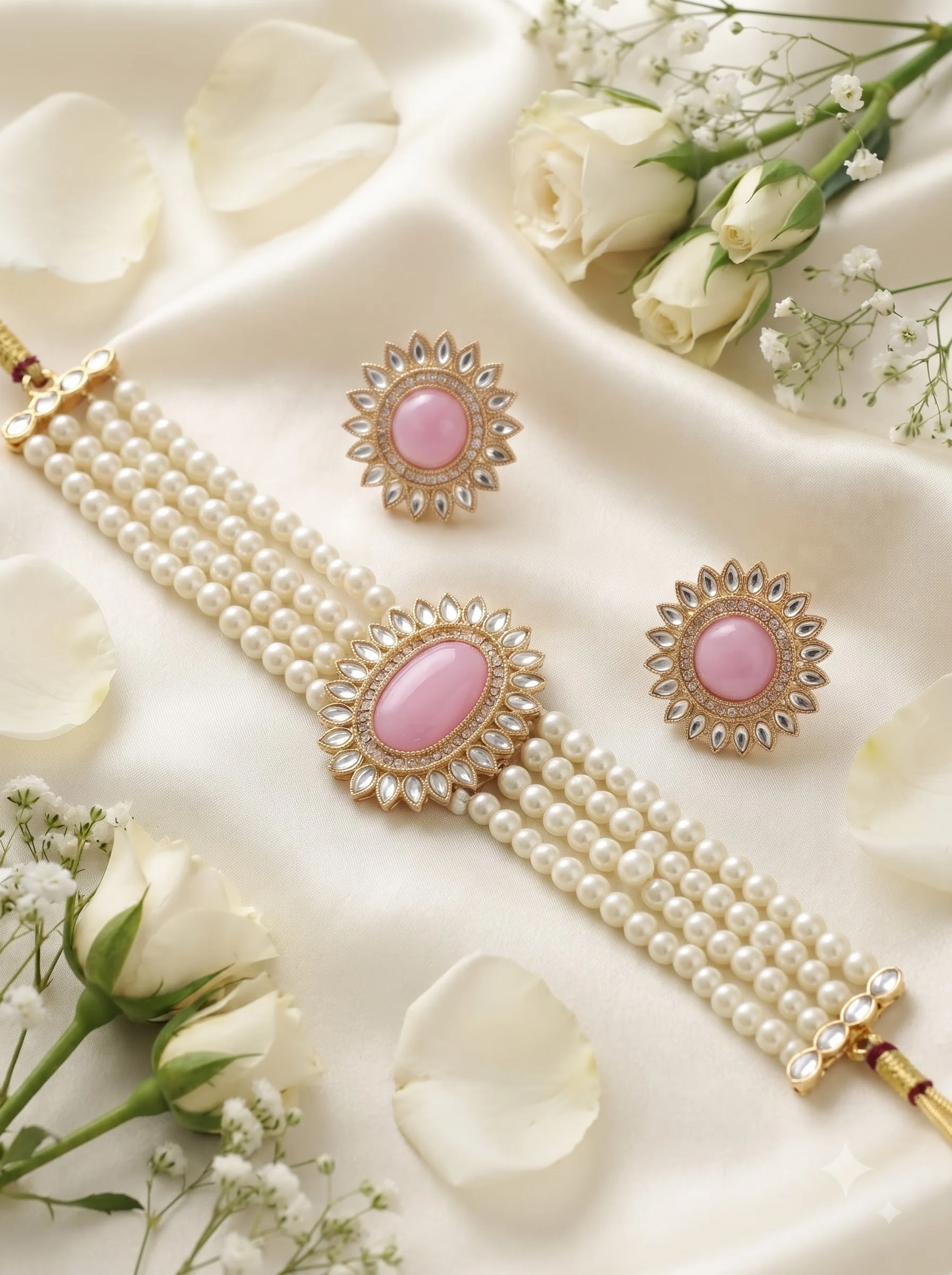 Pink Pearl Floral Choker - Image 4