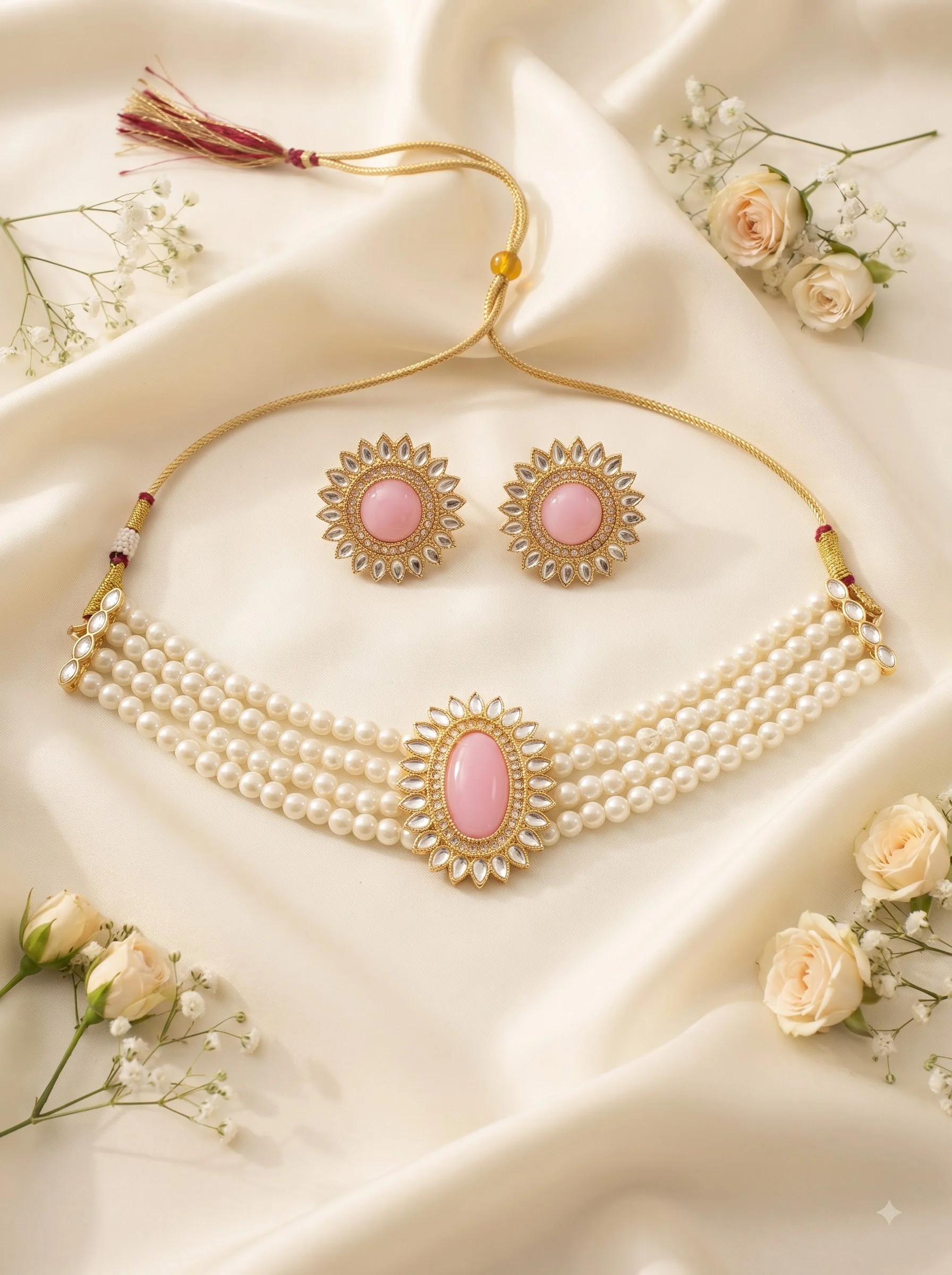 Pink Pearl Floral Choker - Image 3