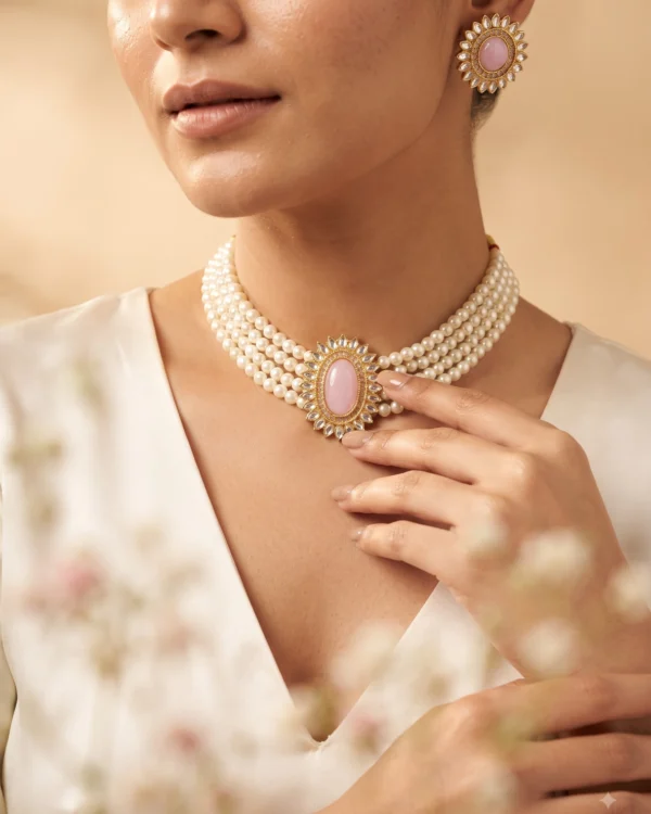 Pink Pearl Floral Choker