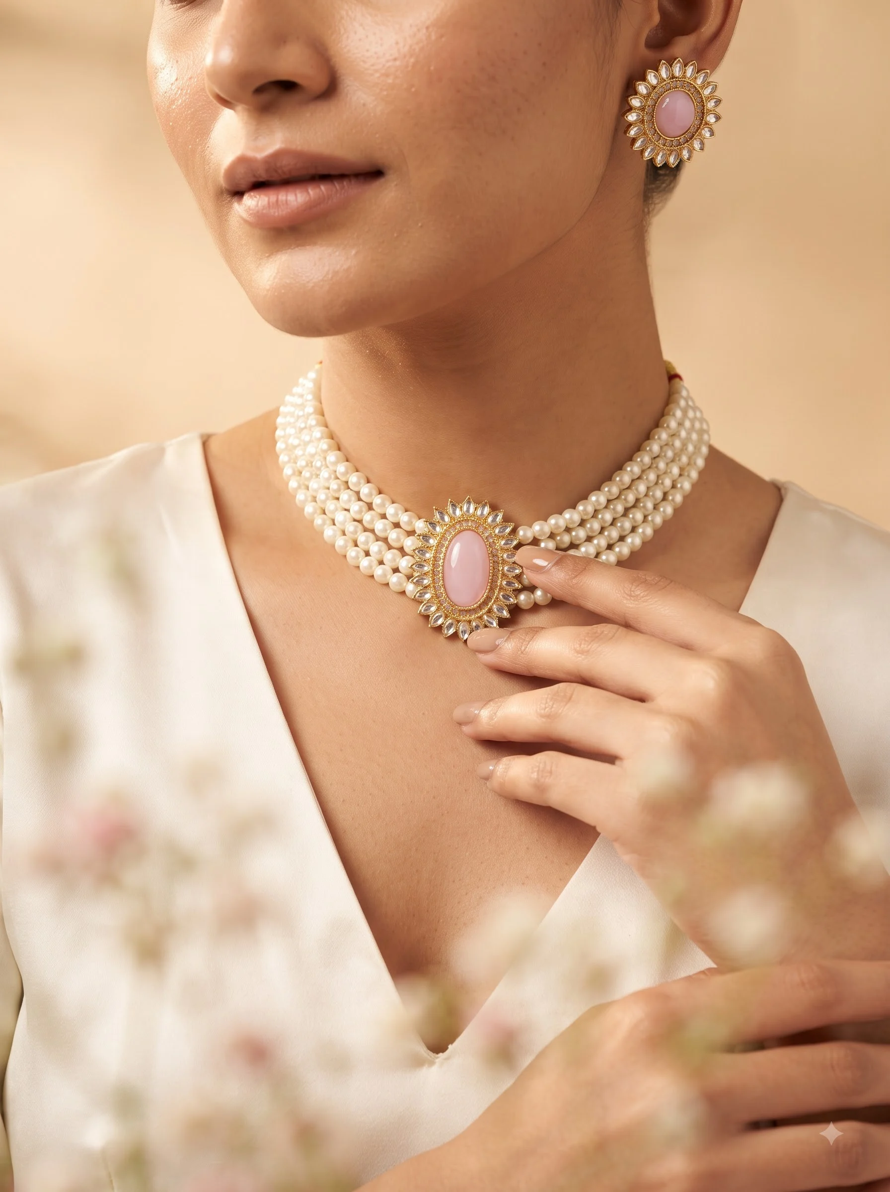 Pink Pearl Floral Choker