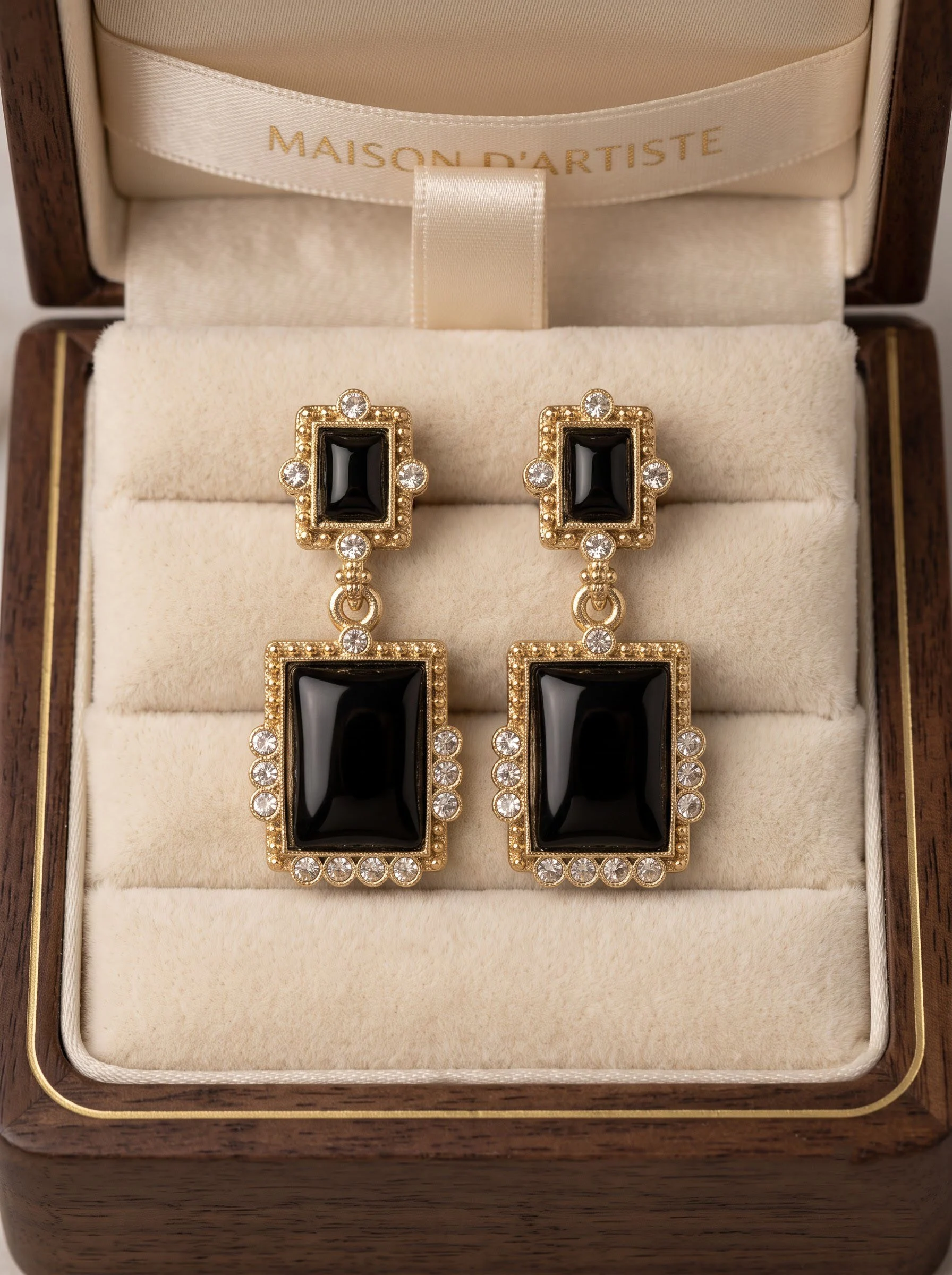 Black Stone Geometric Drop Earrings - Image 4