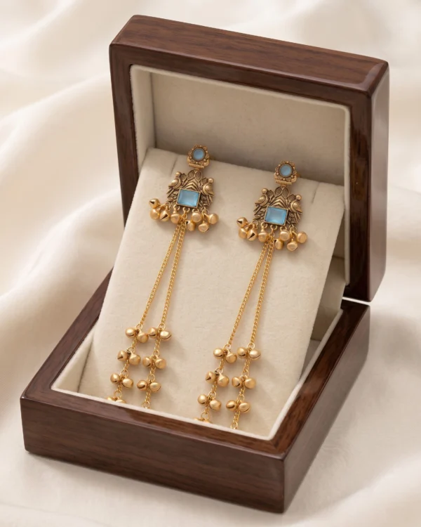 Sky Blue Ghungroo Chain Earrings