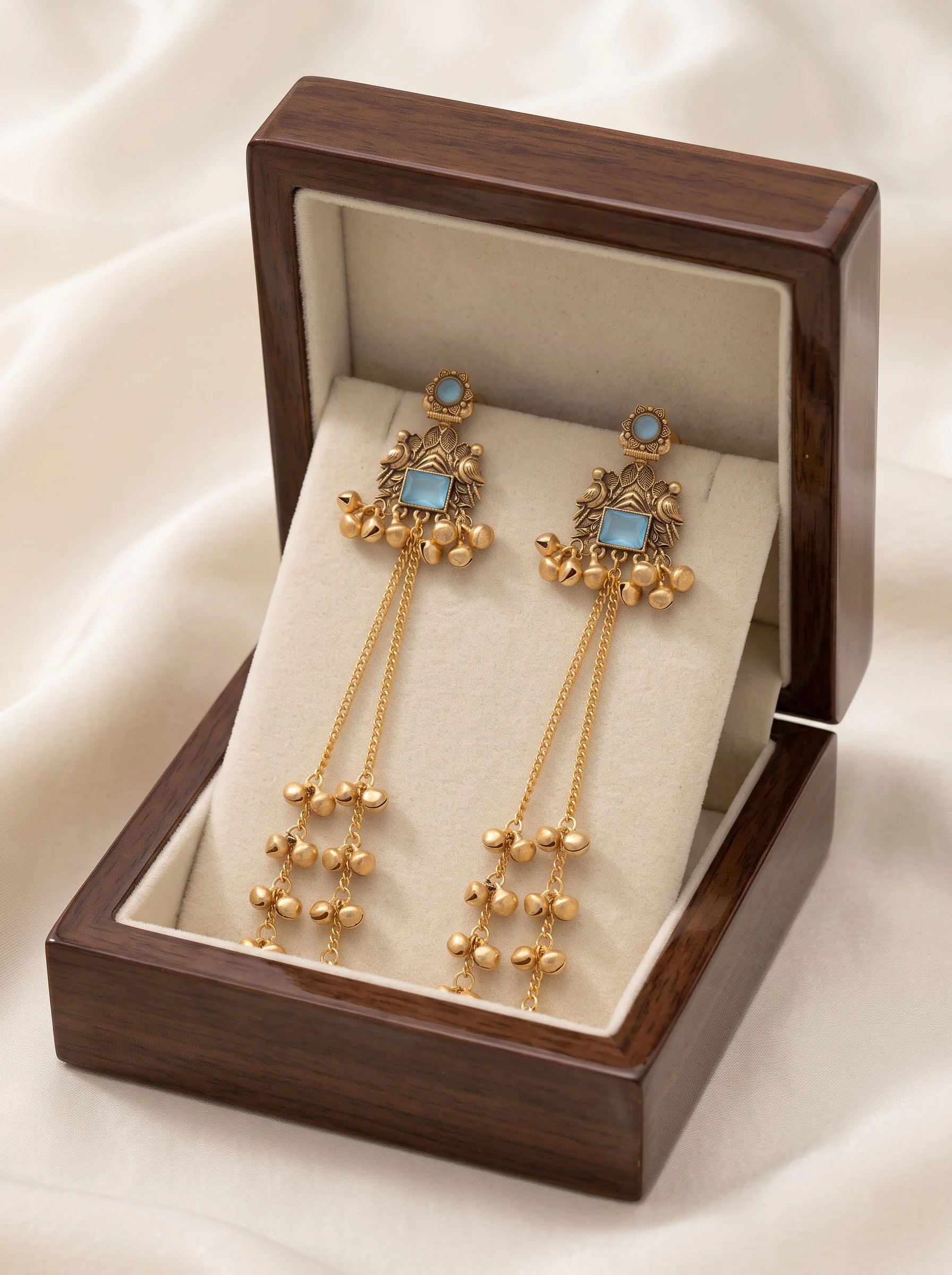 Sky Blue Ghungroo Chain Earrings