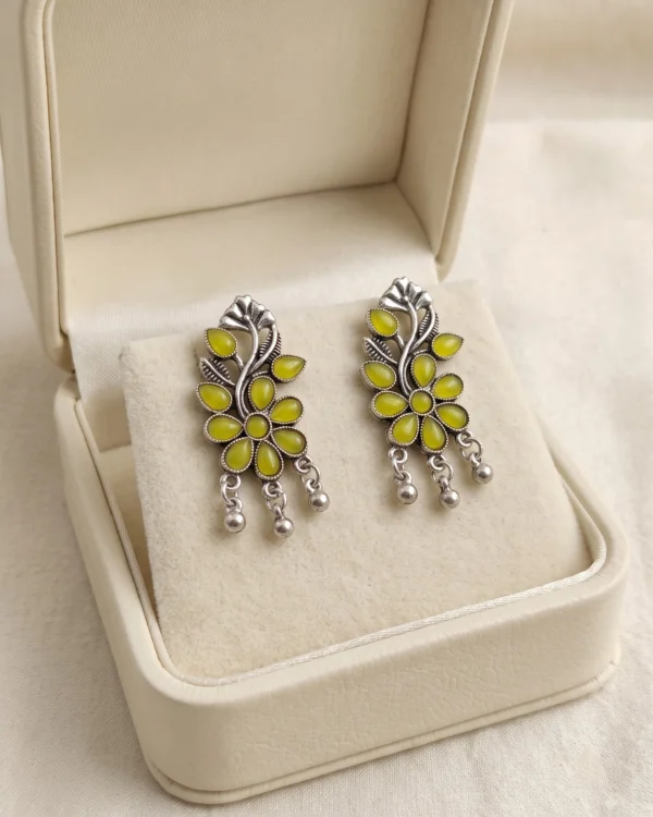 Yellow Floral Oxidised Drop Earrings