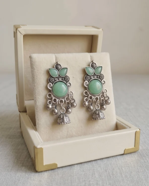Mint Meher Oxidised Drop Earrings