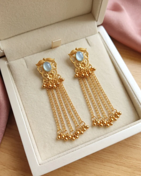 Pearl Tassel Gold Drop Earrings