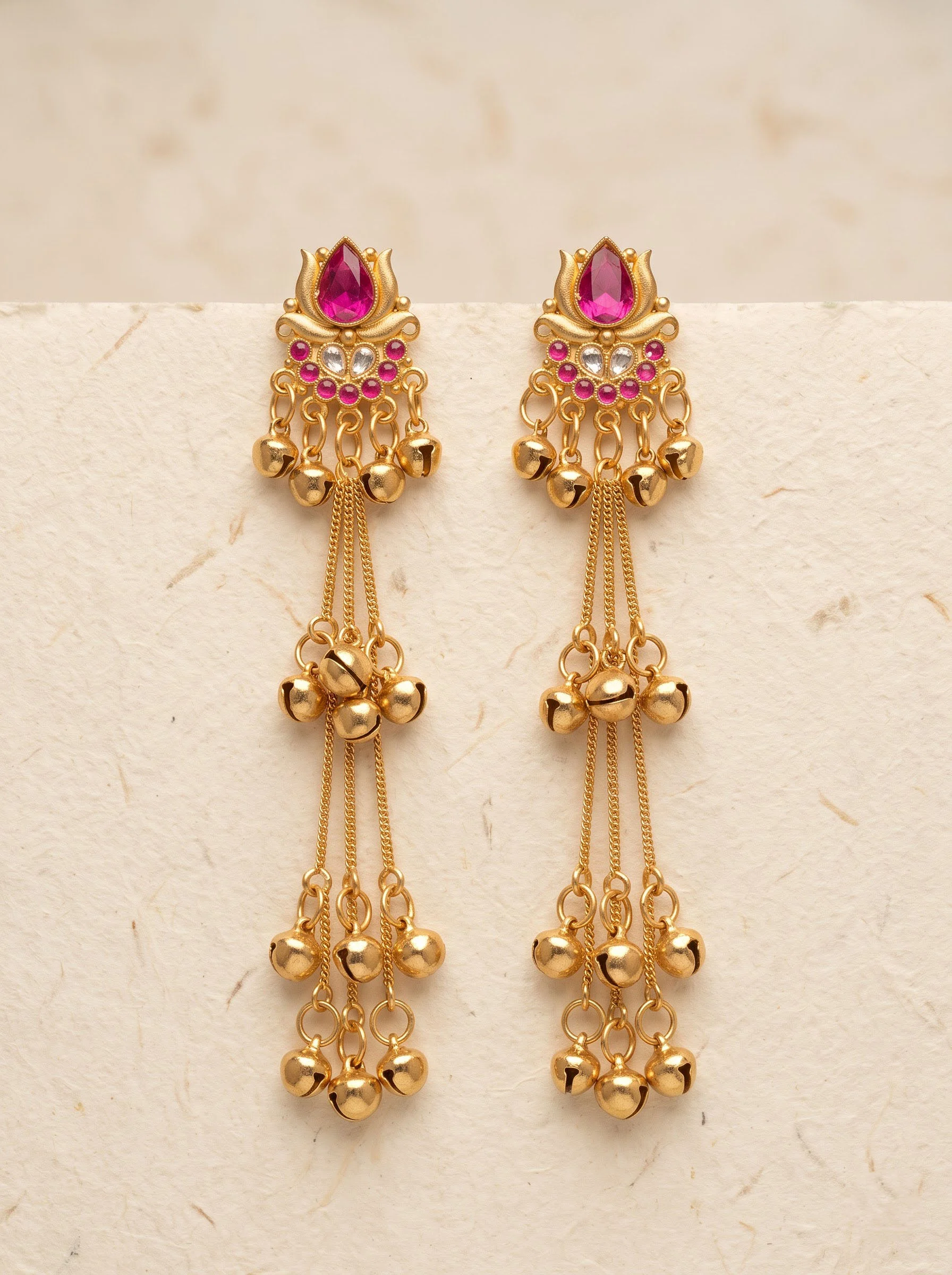 Ruby Royale Layered Tassel Earrings - Image 2
