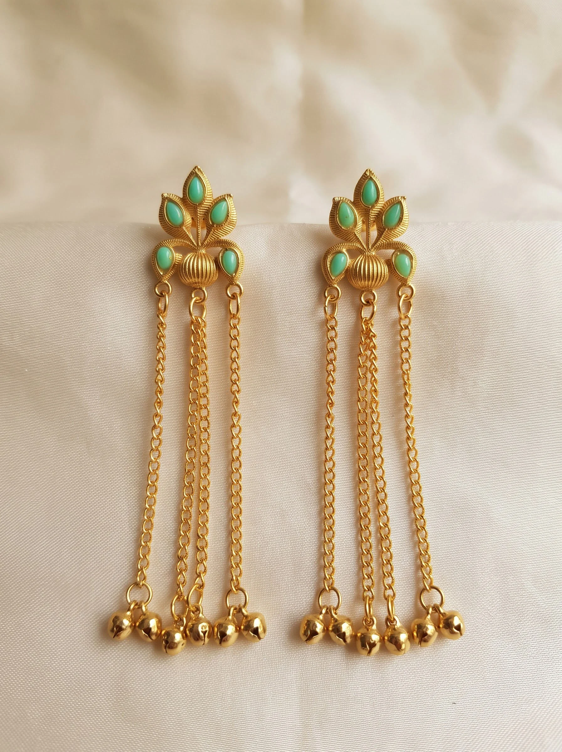 Mint Blossom Cascade Chain Earrings - Image 2