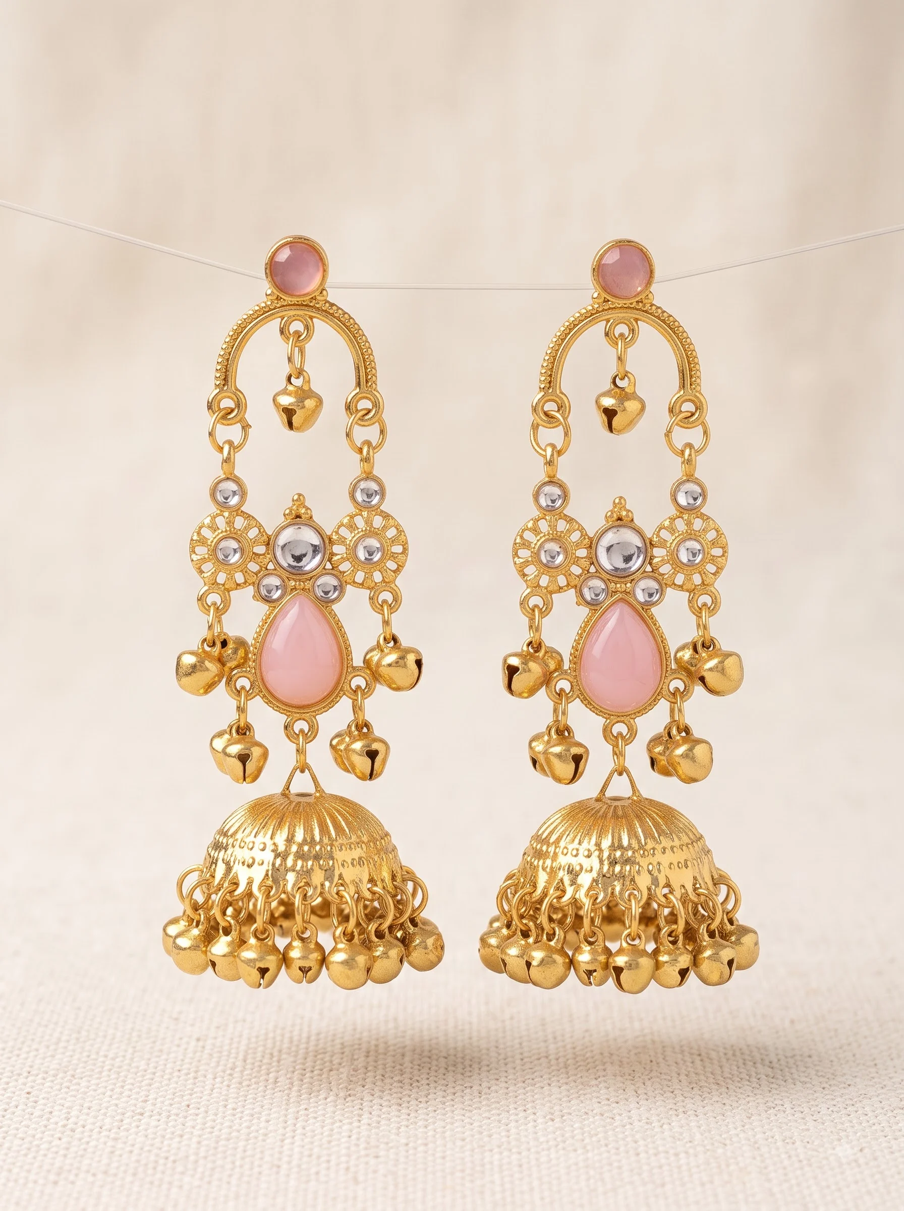 Pink Jhumka Drop Earrings - Image 2