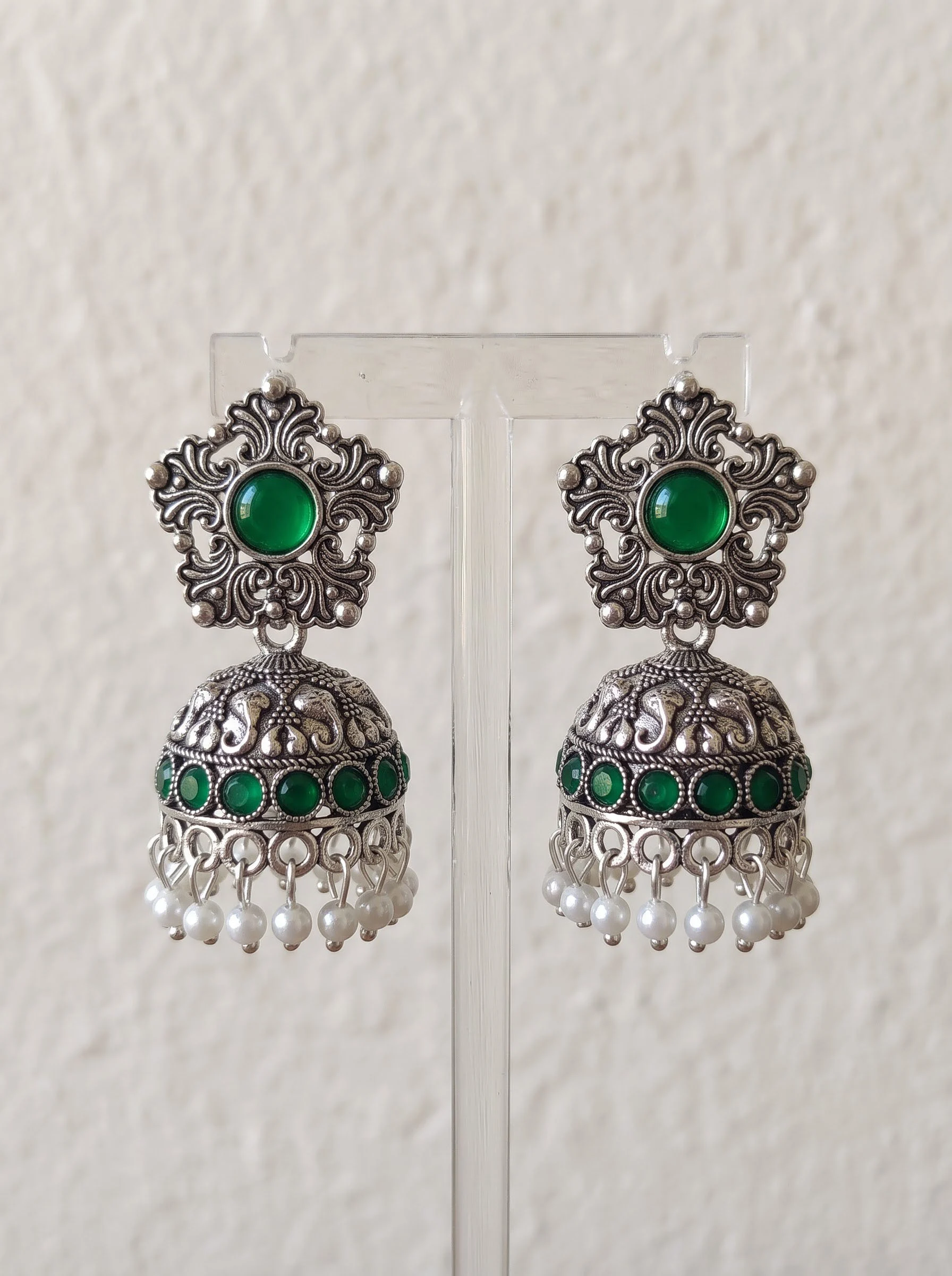Emerald Riwaayat Oxidised Jhumka Earrings - Image 2